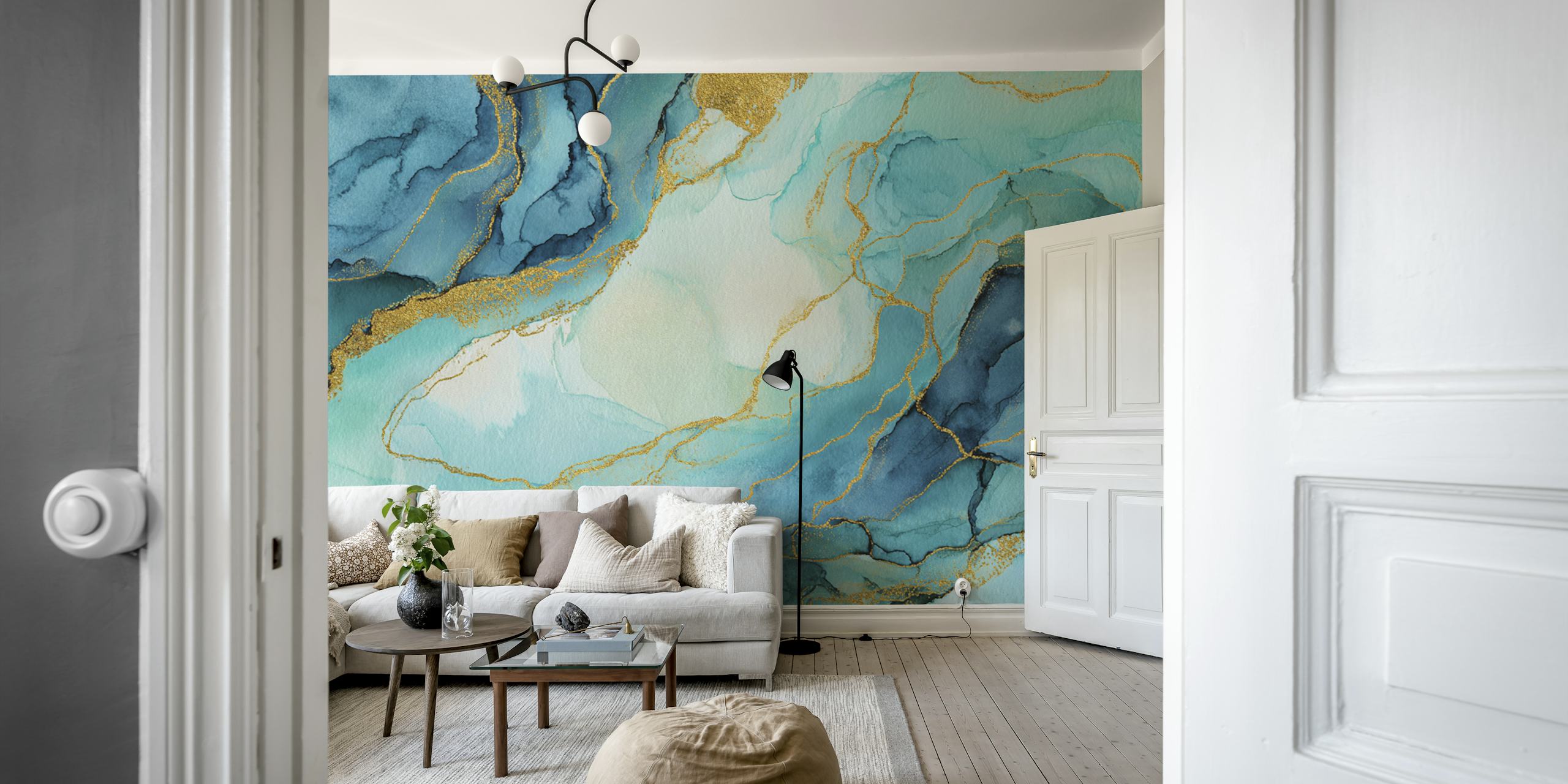 Ocean Tide Elegance -tapettisuunnittelu huoneessa