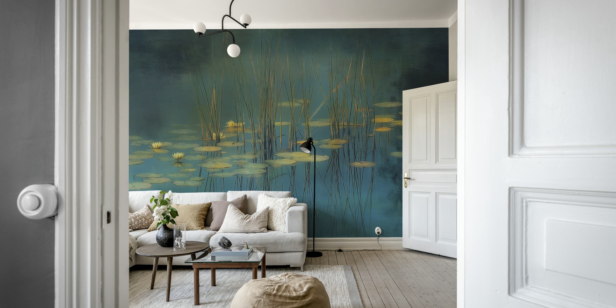 Water Lilies at Dusk wallpaper in a room