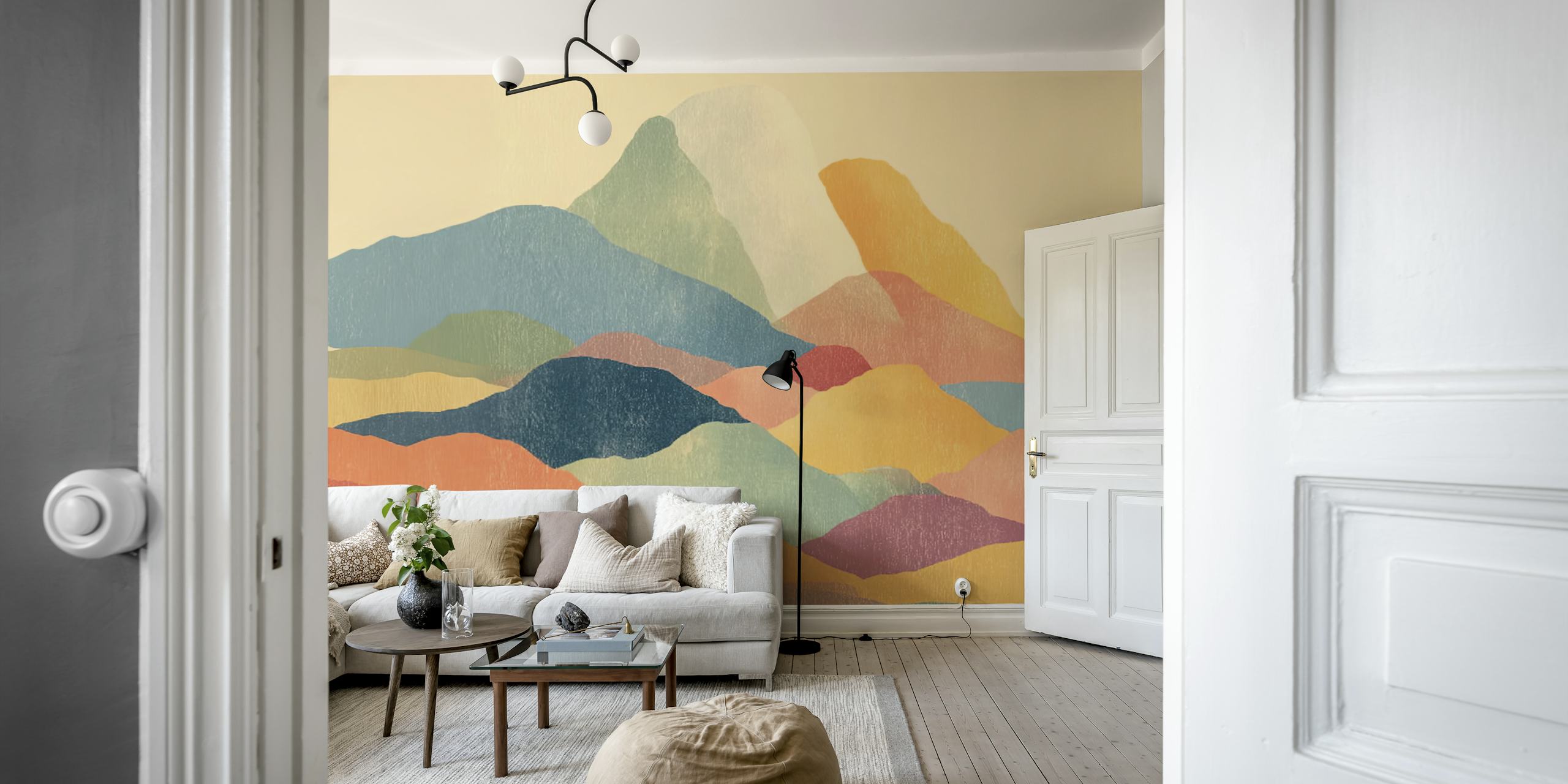 Colorful mountain landscape in soft tones wallpaper
