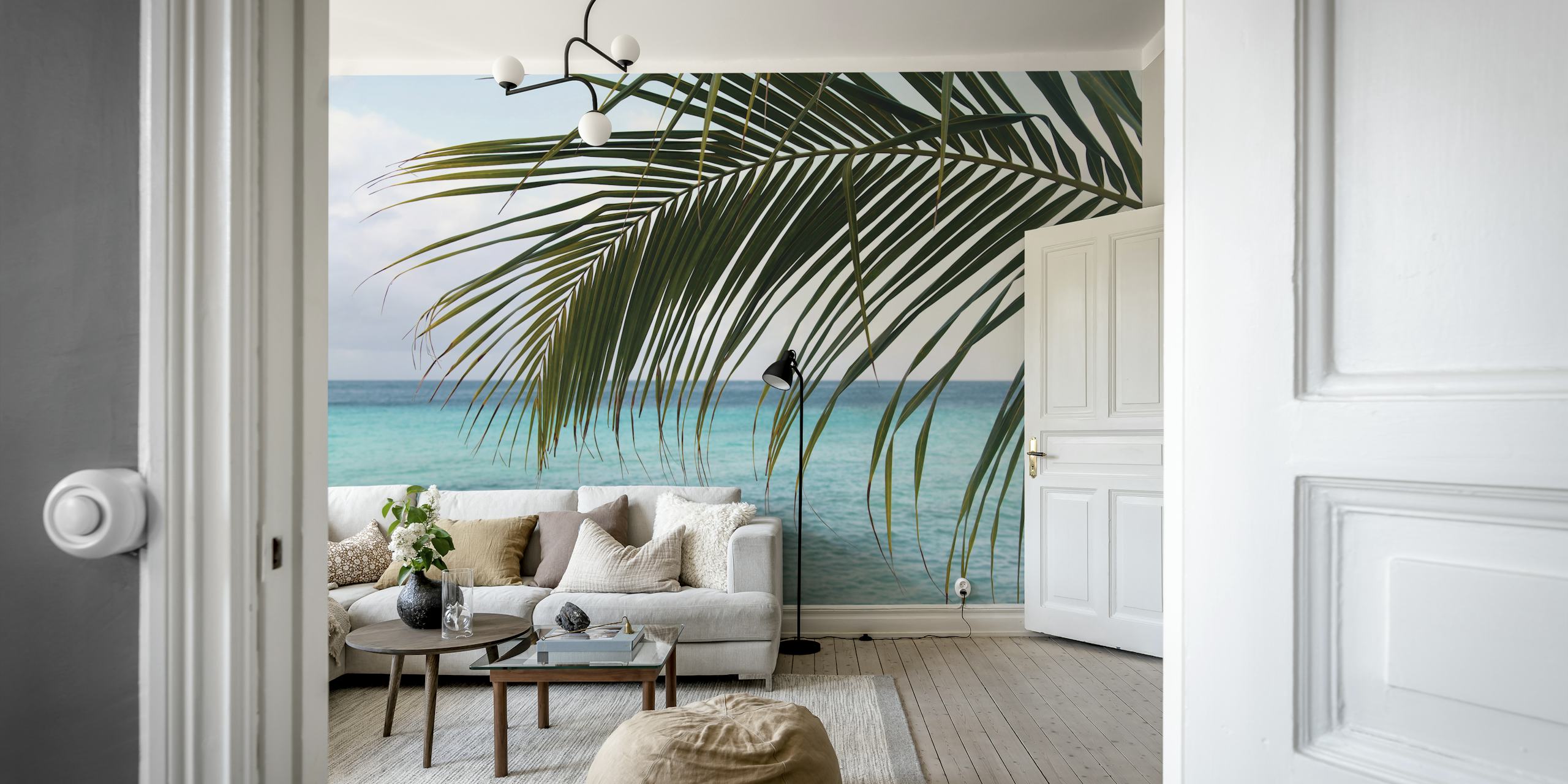 Caribbean Sunrise Ocean Palm wallpaper in a room