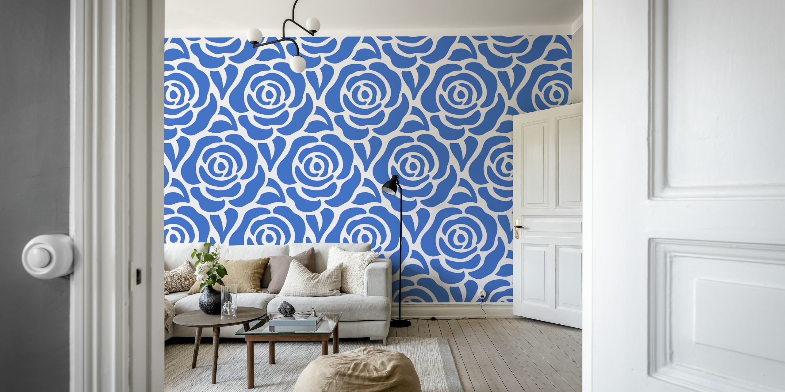 Blooming roses pattern wallpaper in room