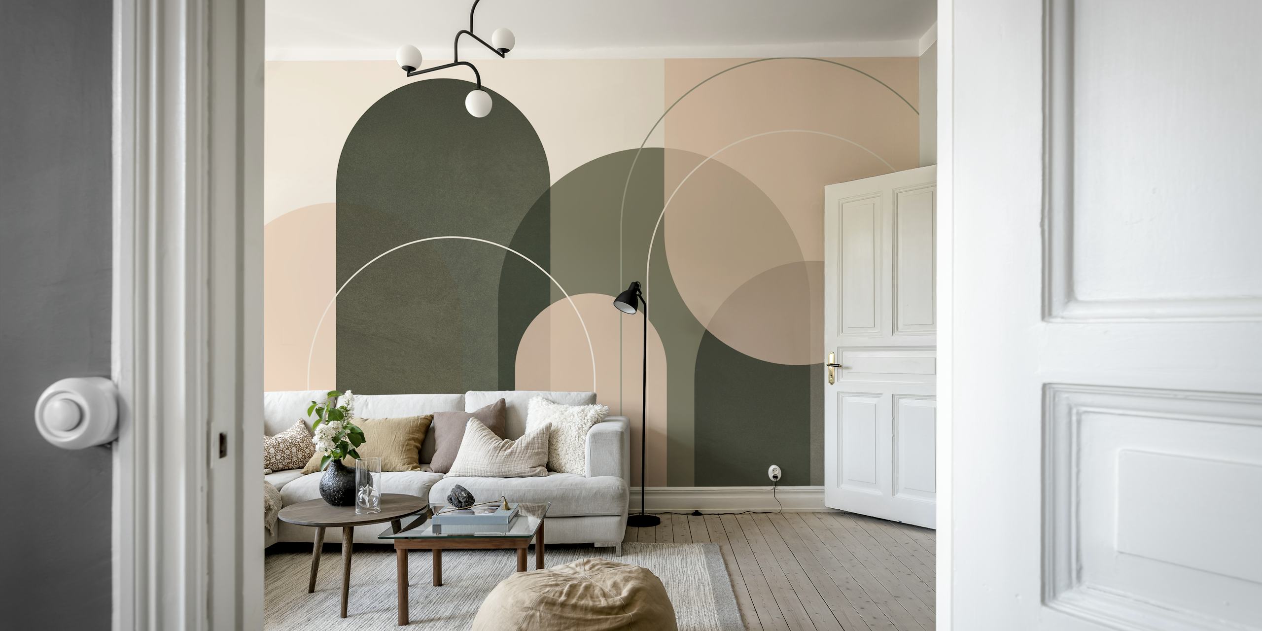Olive Green Peach Harmony Tapete in einem Raum