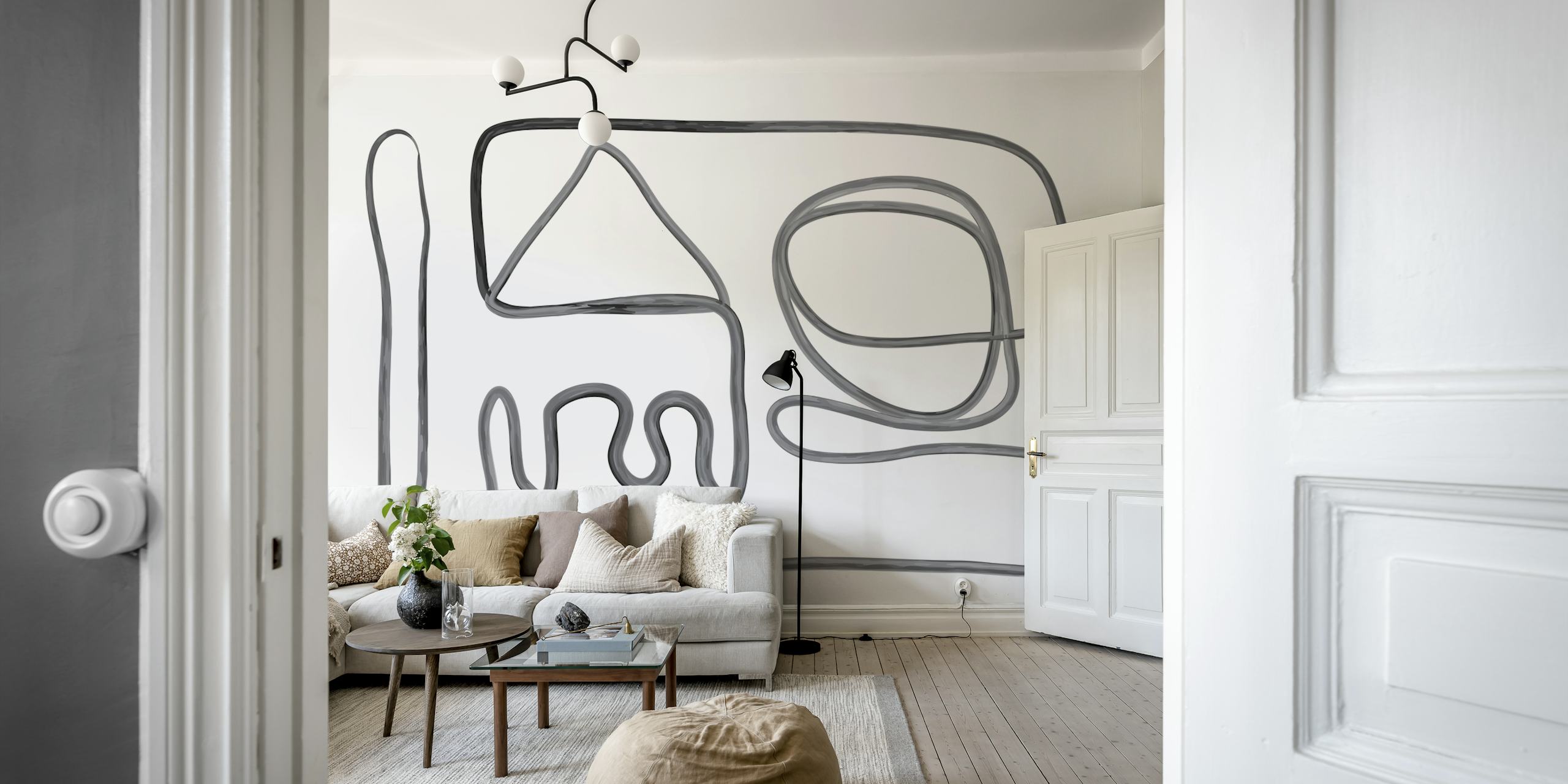 Abstract line art wallpaper in a modern setting