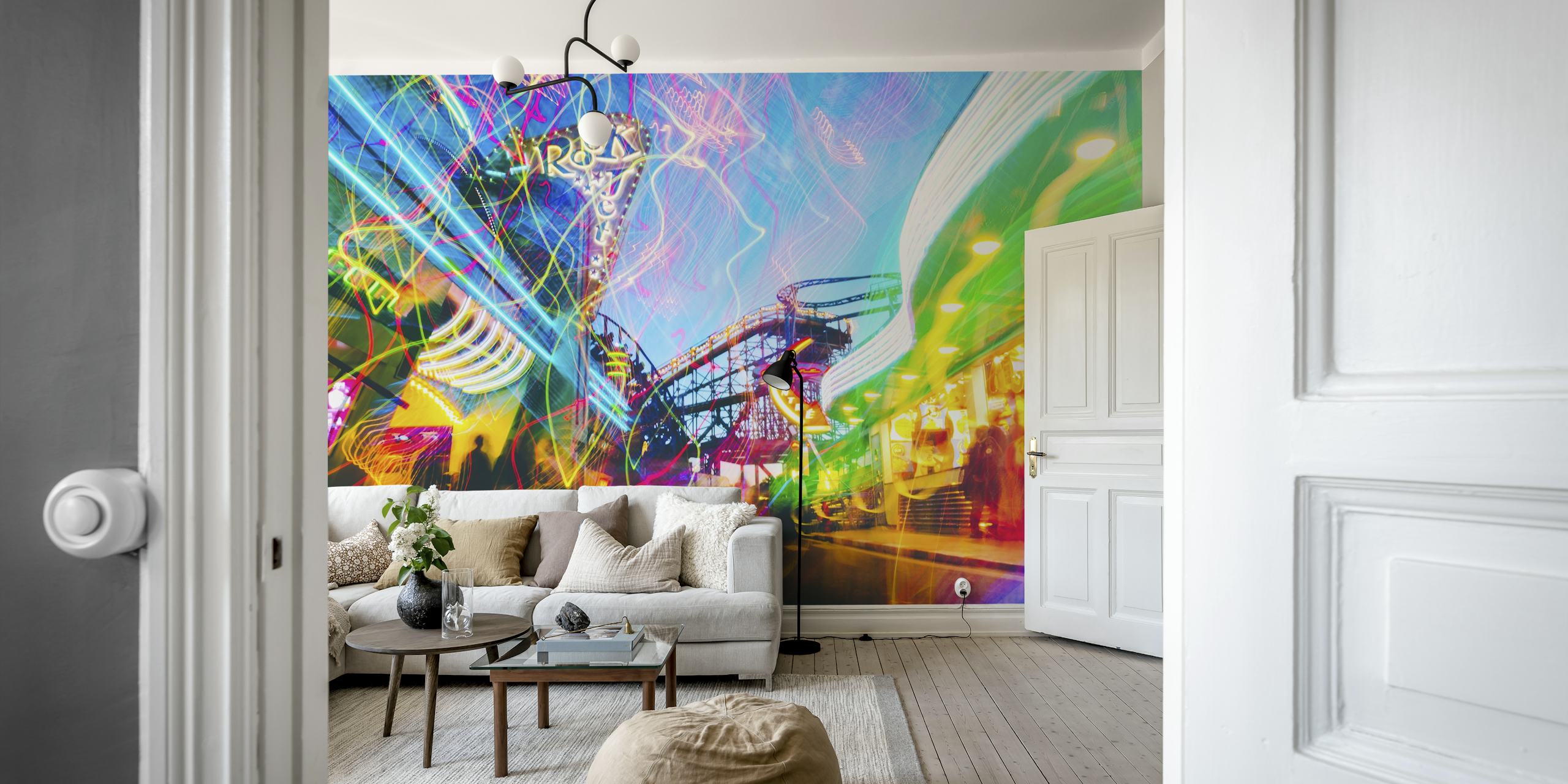 Vibrant Gröna Lund neon wallpaper in a room
