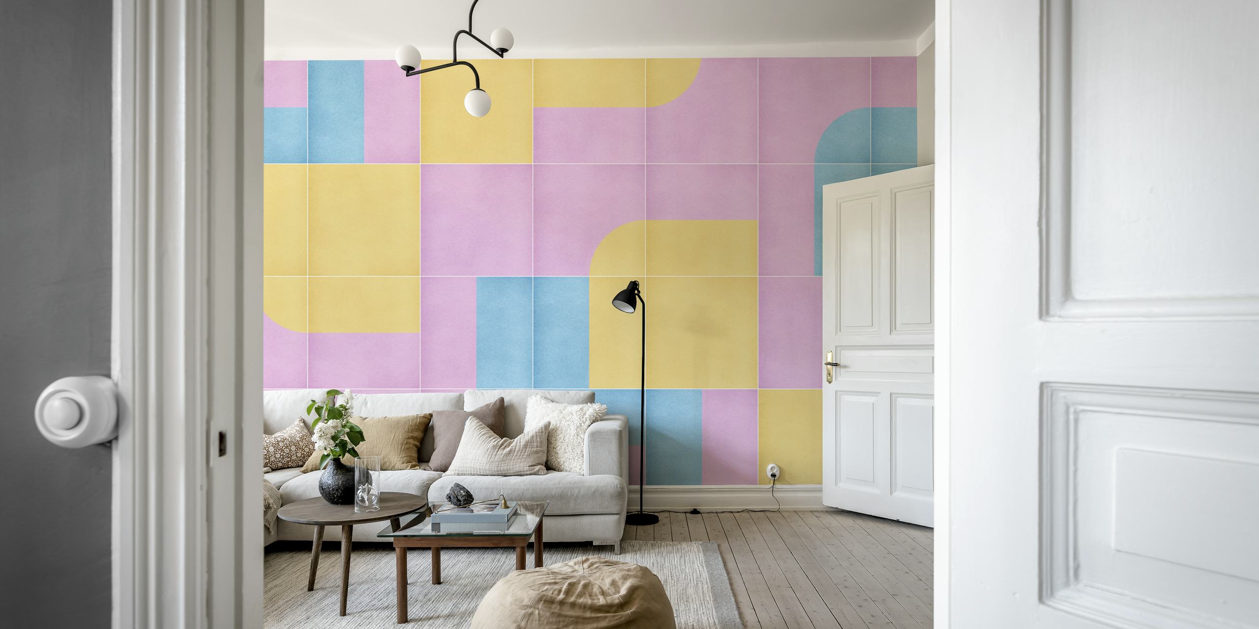 Vibrant Retro Tiles 10 tapet i ett rum