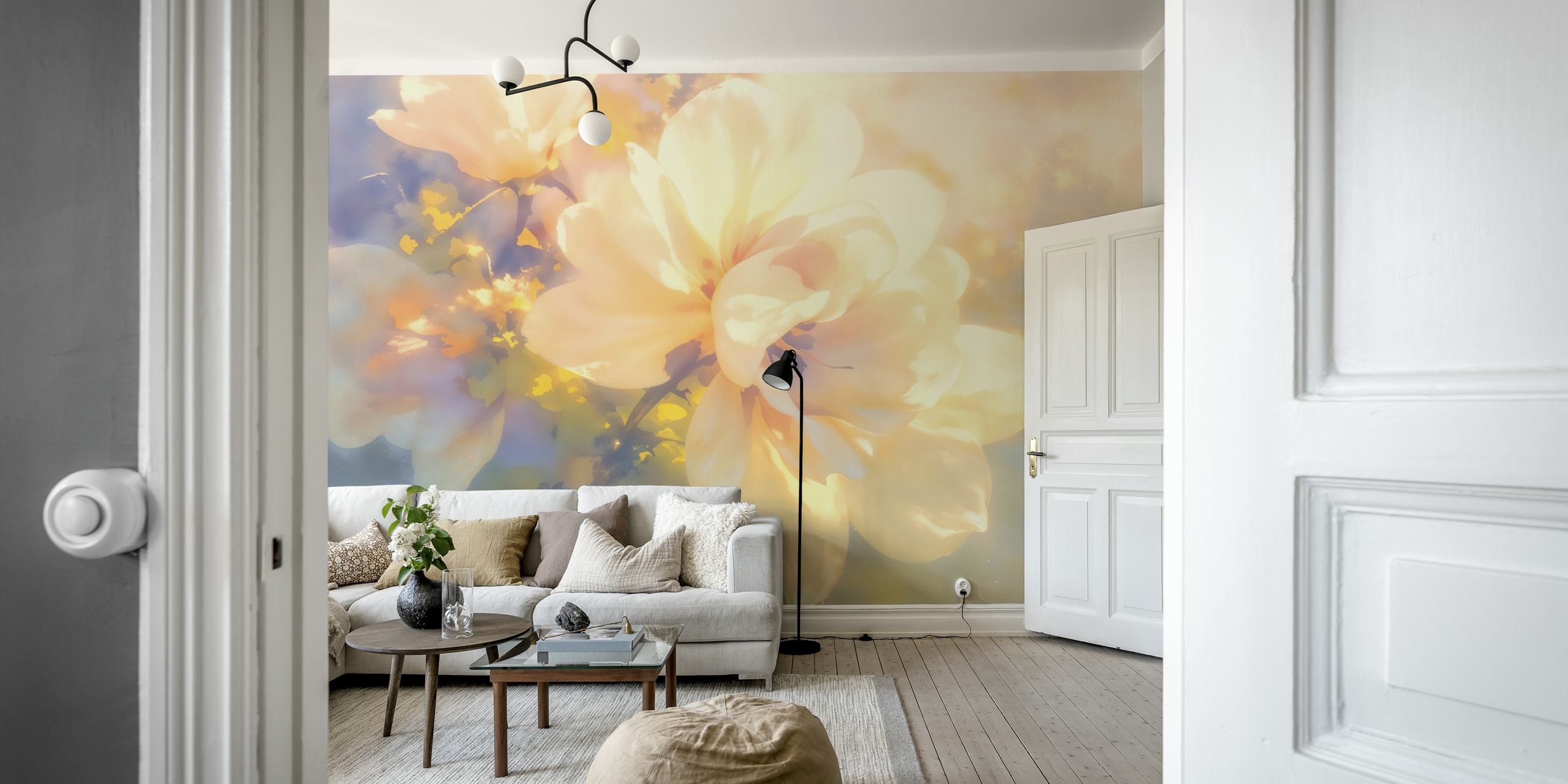 Dizajn tapeta Sunlit Floral Harmony u prostoriji