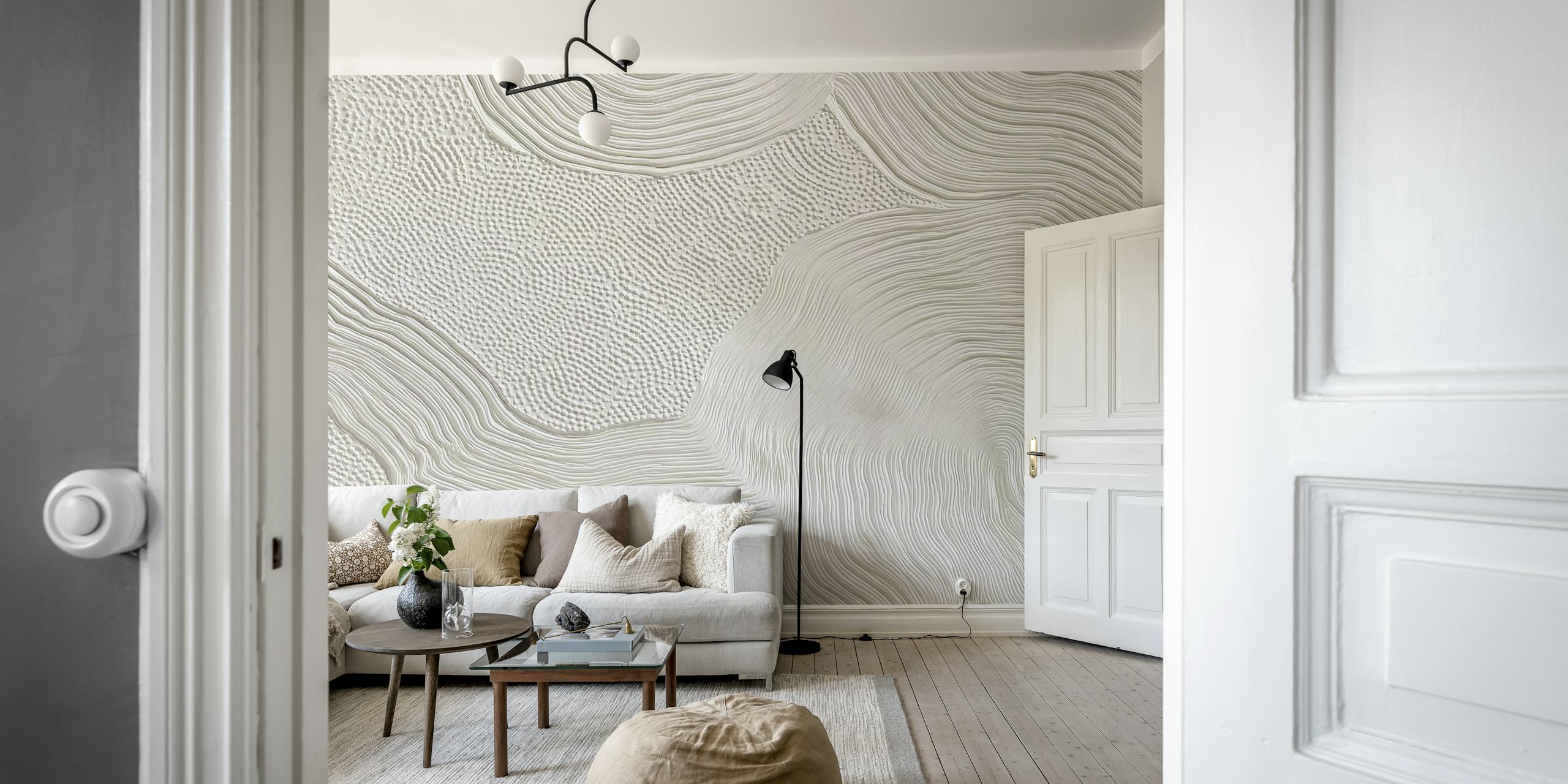 Textured white wallpaper with various patterns and waves