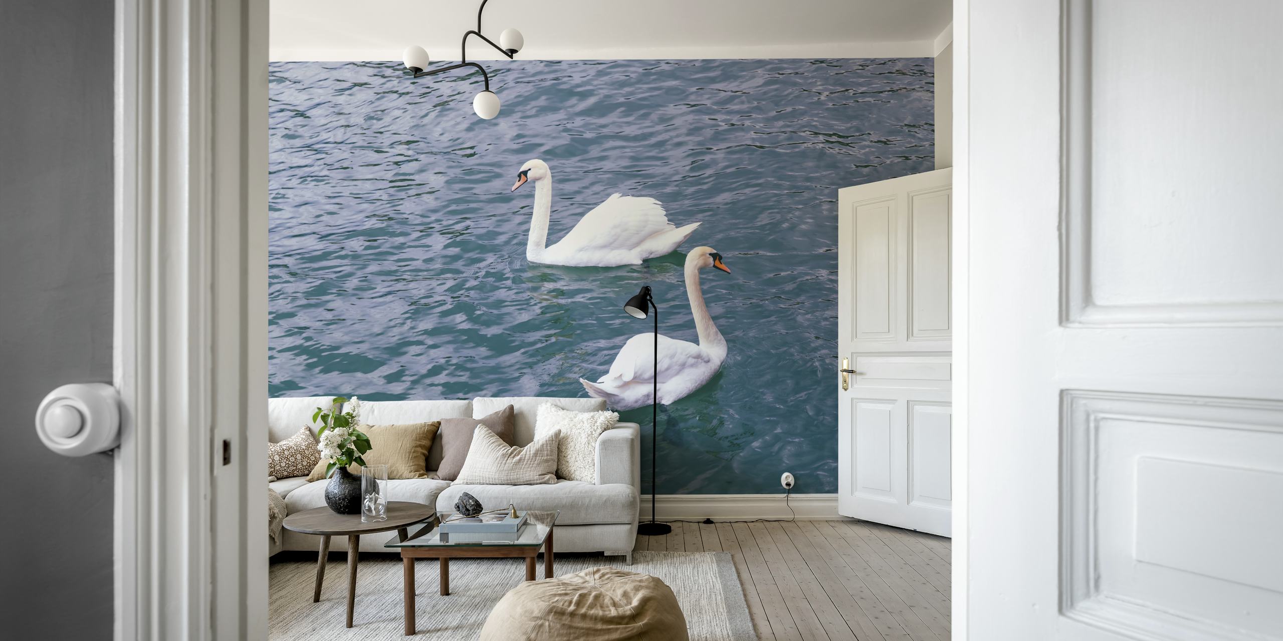 Elegant Swan Pair tapet i et rum