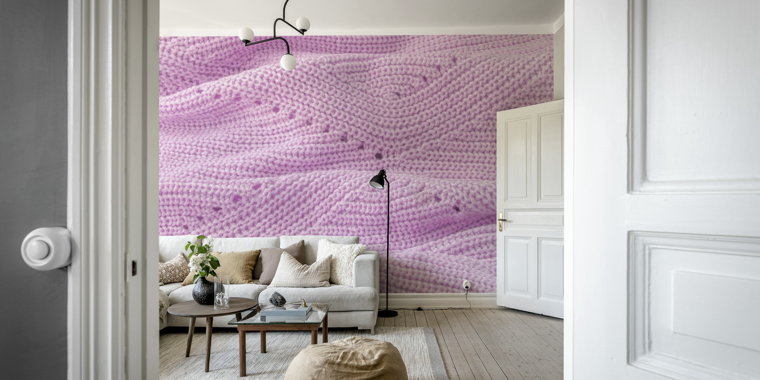 Cozy pink knit wallpaper design