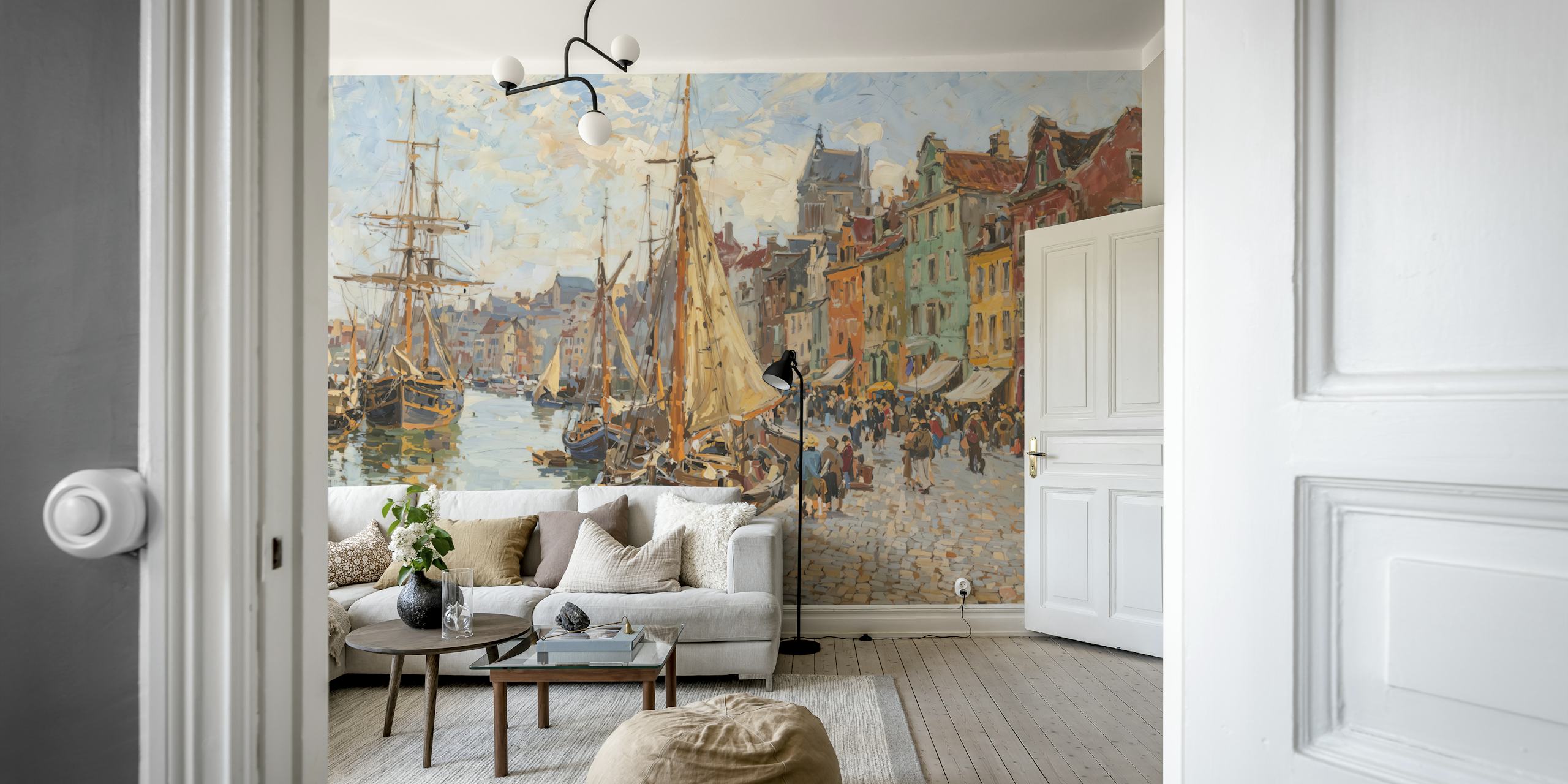 Historic Port Town Escape wallpaper in a room