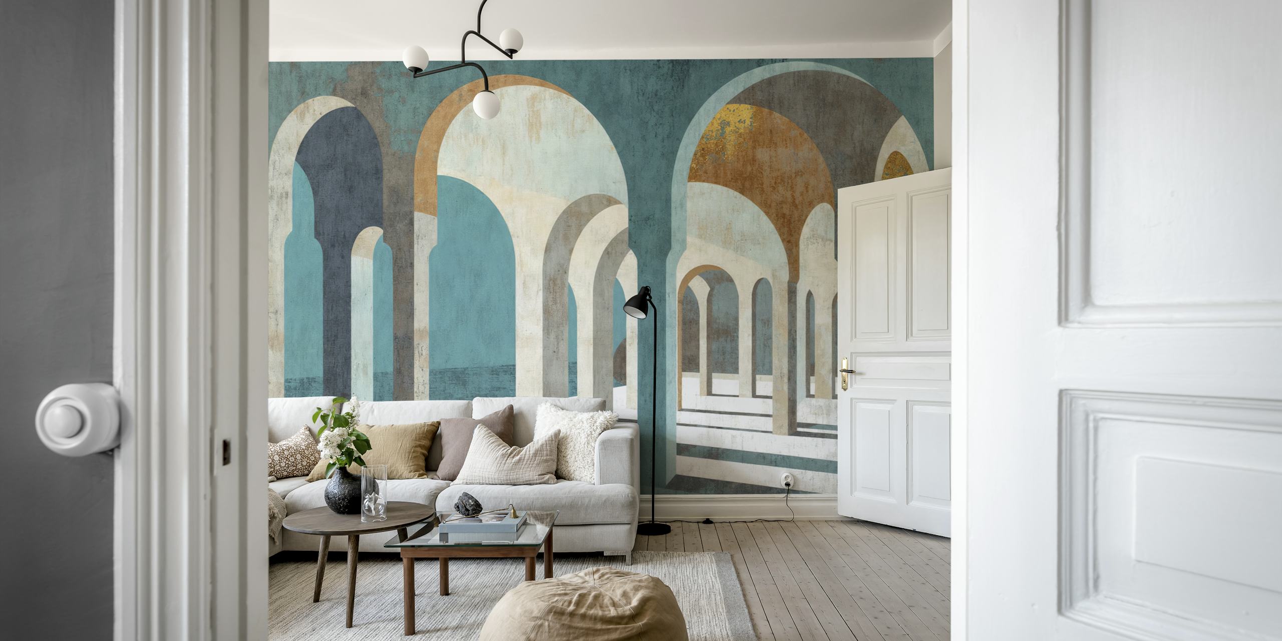 Nocturnal Moroccan Arches Tapete in einem Raum