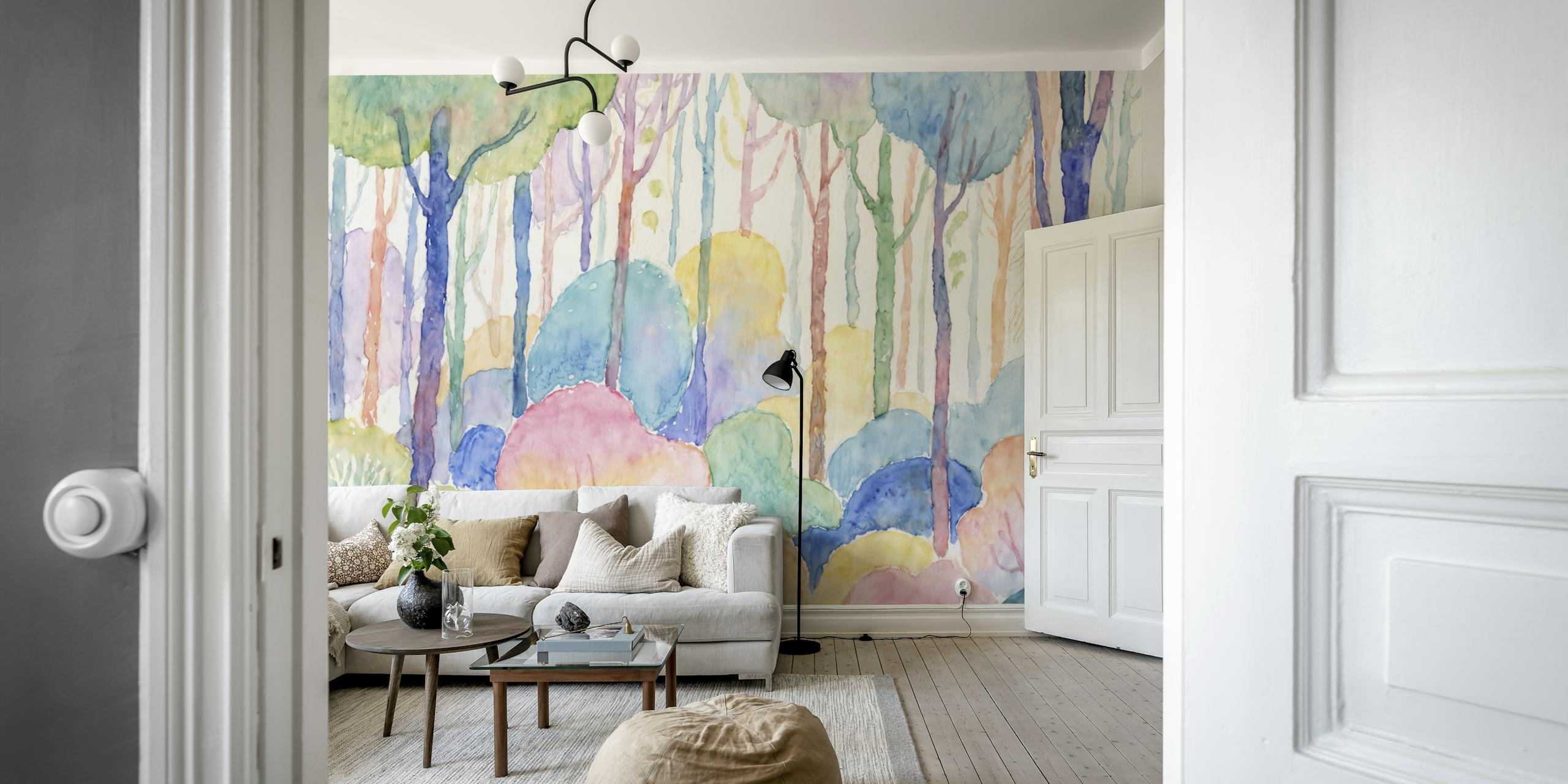 Dreamy Forest Watercolor wallpaper in a room