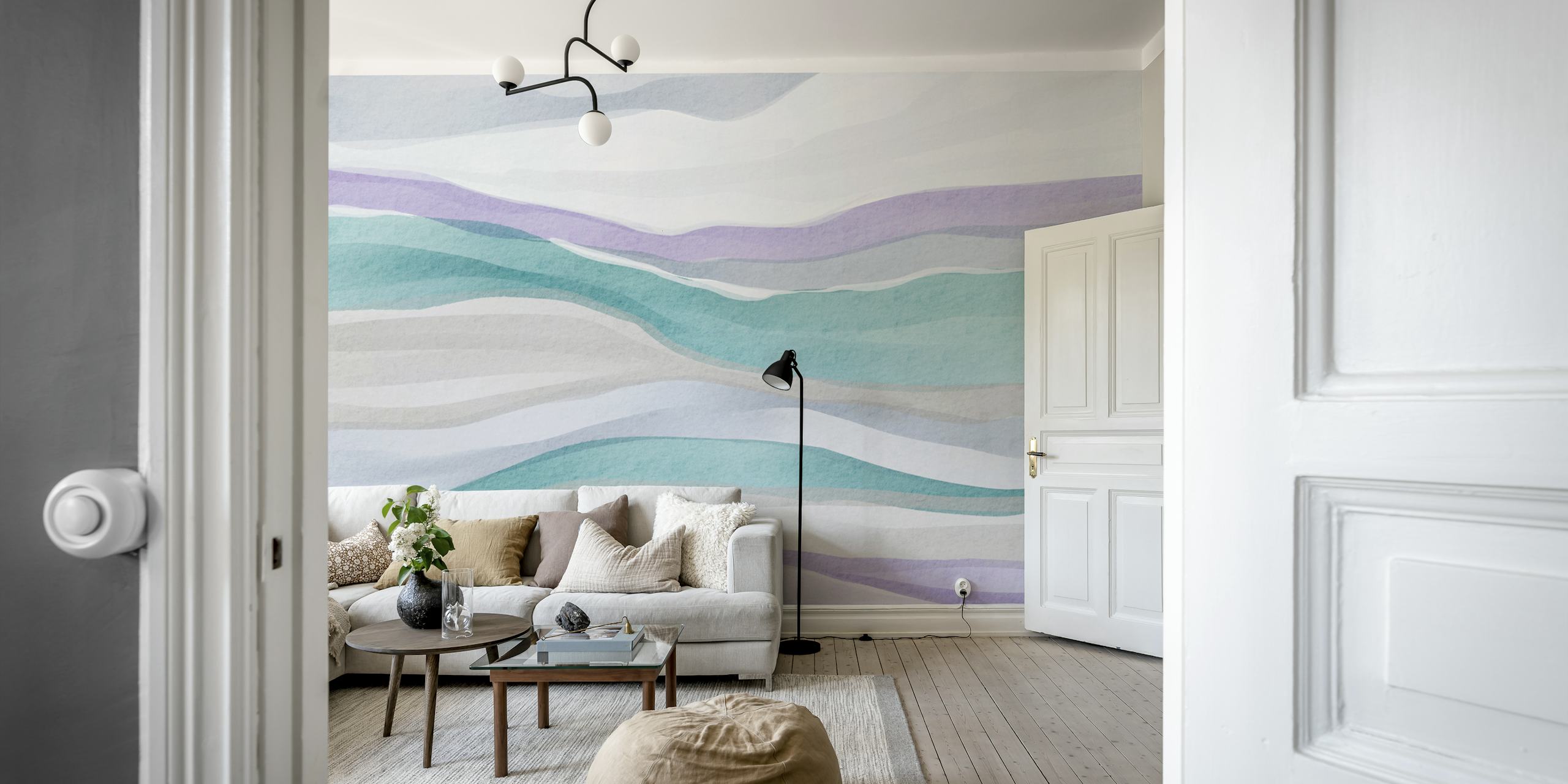 Gentle Oceanic Stripes wallpaper in a room