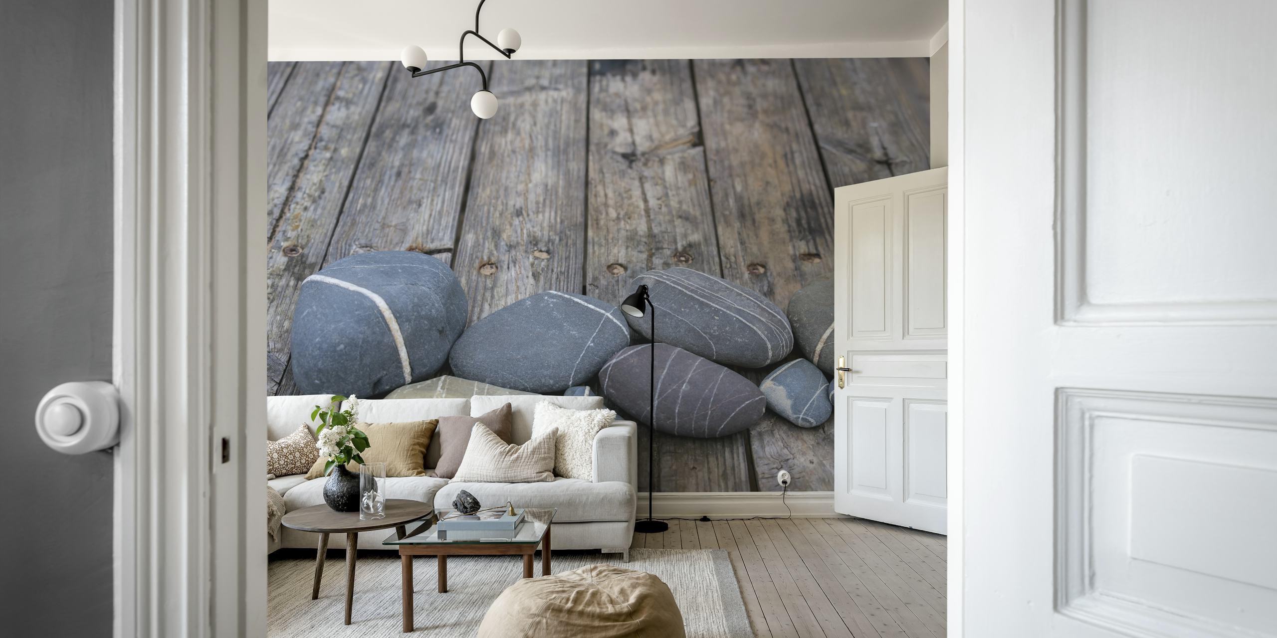 Pebble Collection On Wood Display