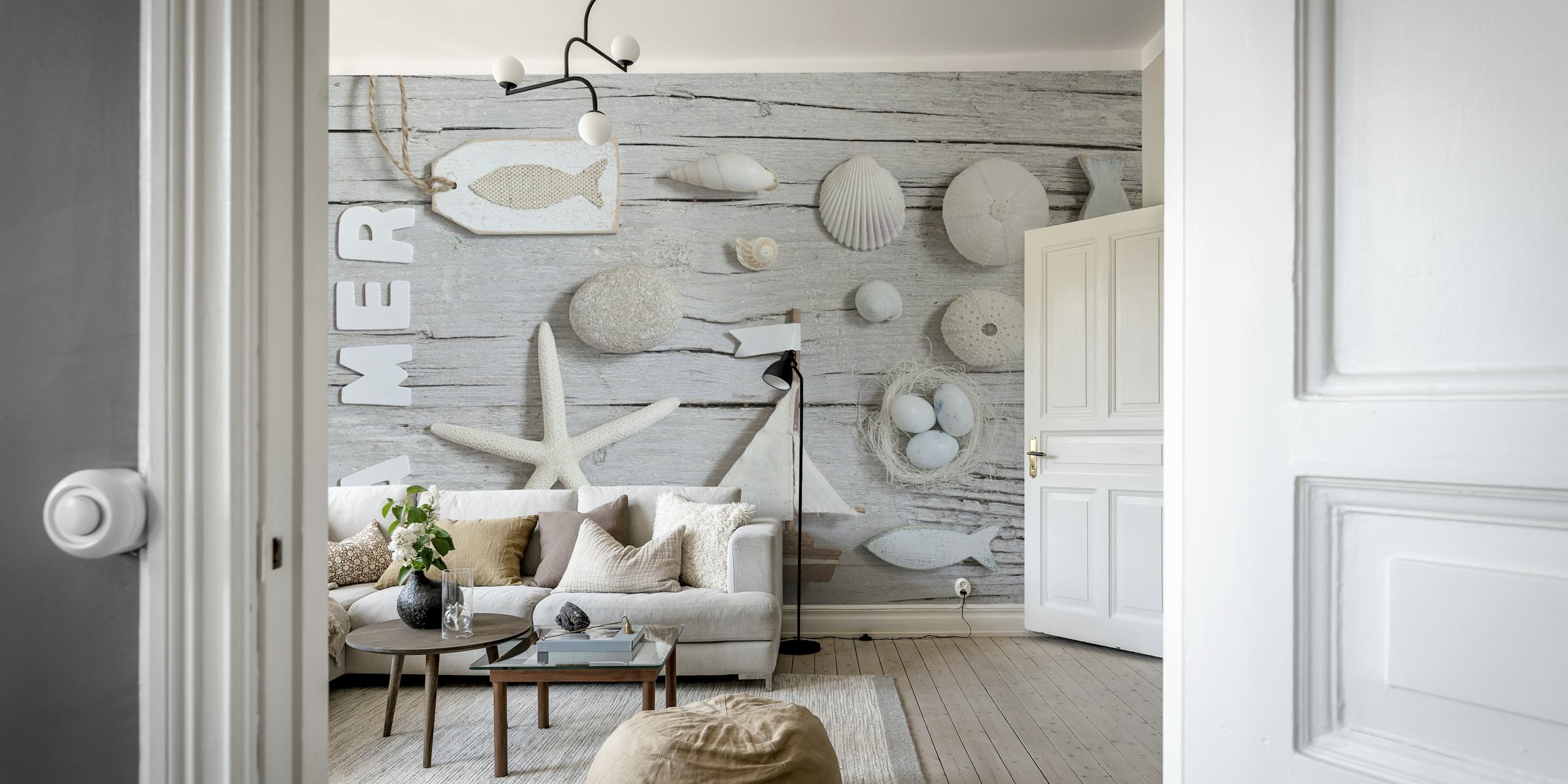 La Mer Beach Collage behang in een kamer