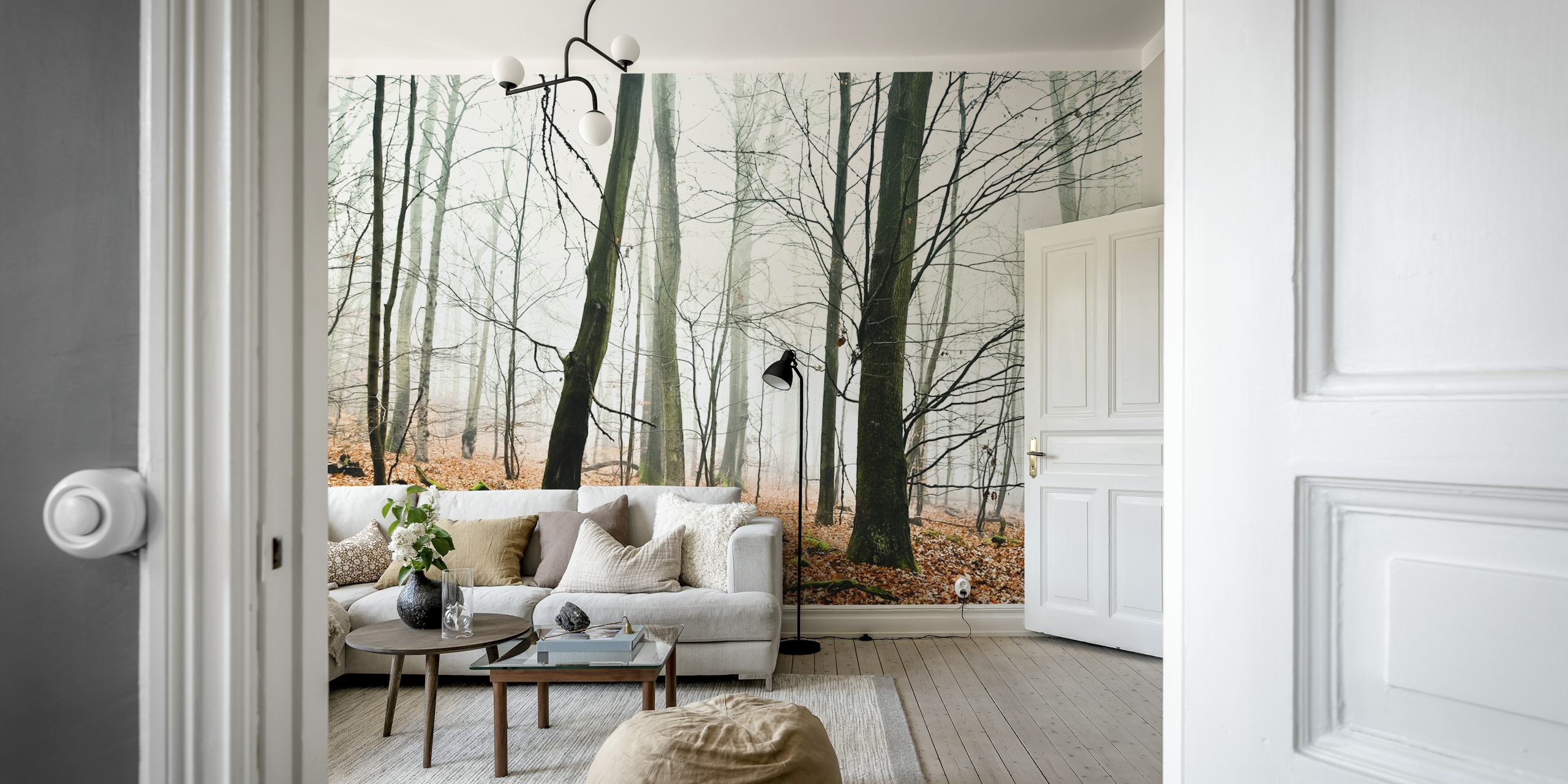 Foggy forest wall mural με δέντρα που εξαφανίζονται στην ομίχλη