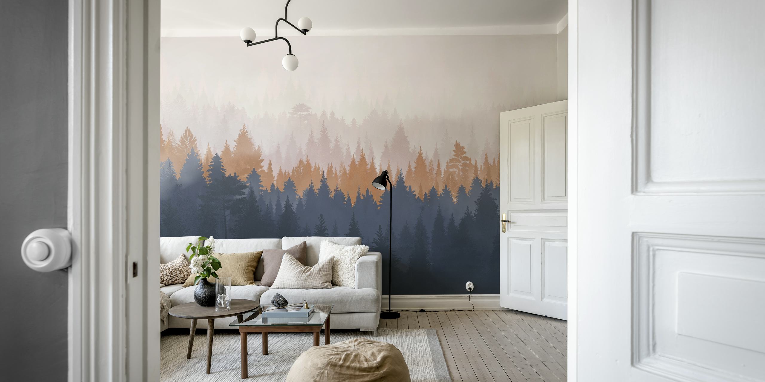 Forest Sunset wallpaper displayed in a room