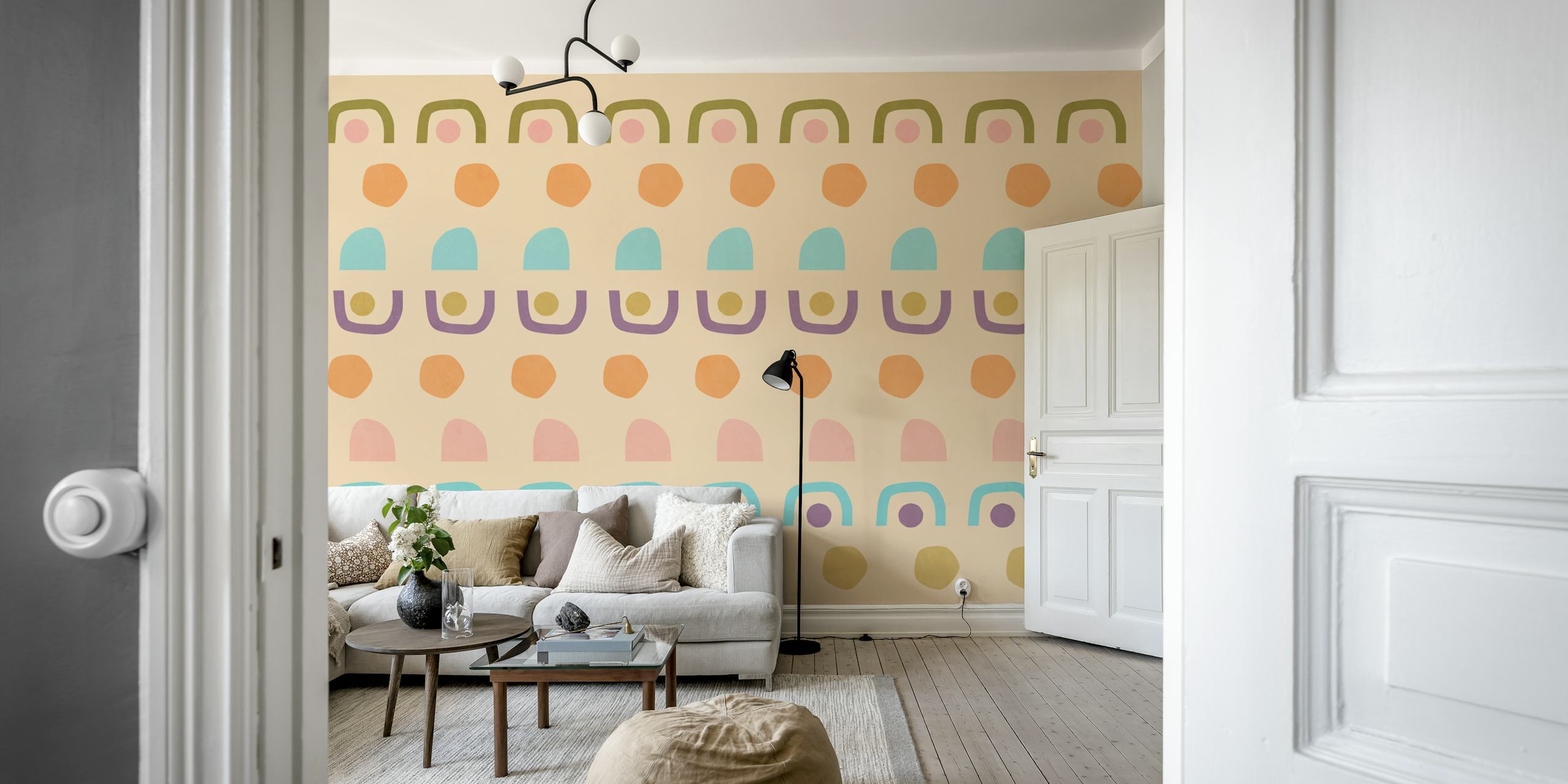 Playful Retro Design papel tapiz en una habitación