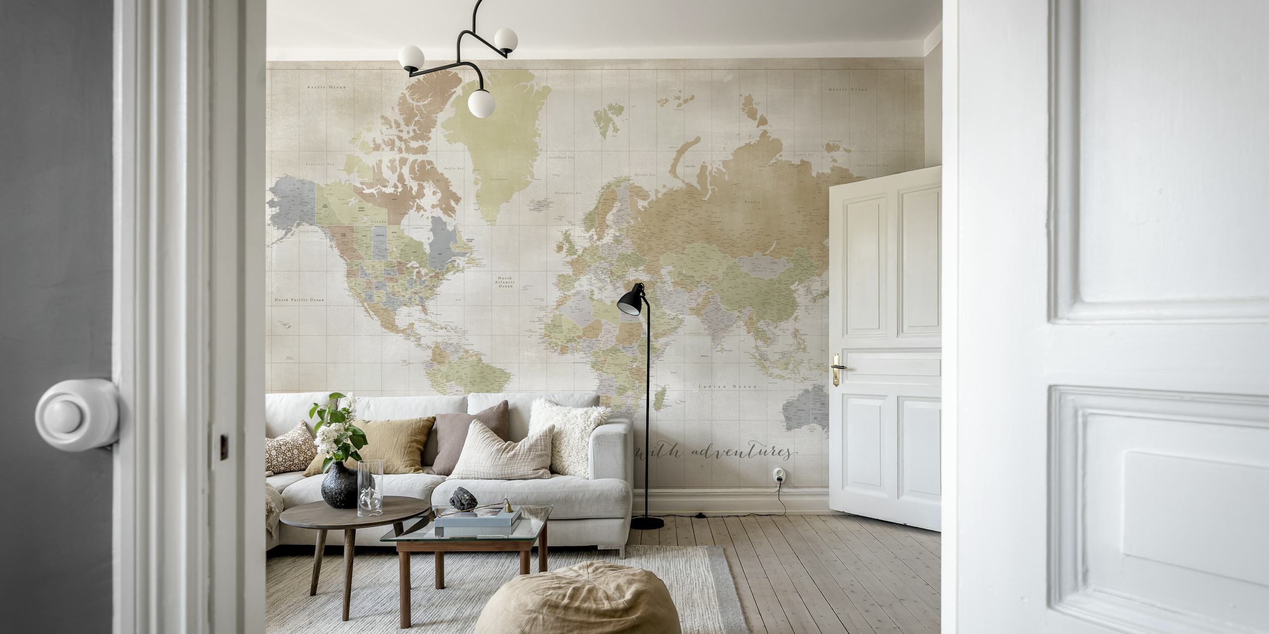 Vintage world map design with pastel colors and quote wallpaper