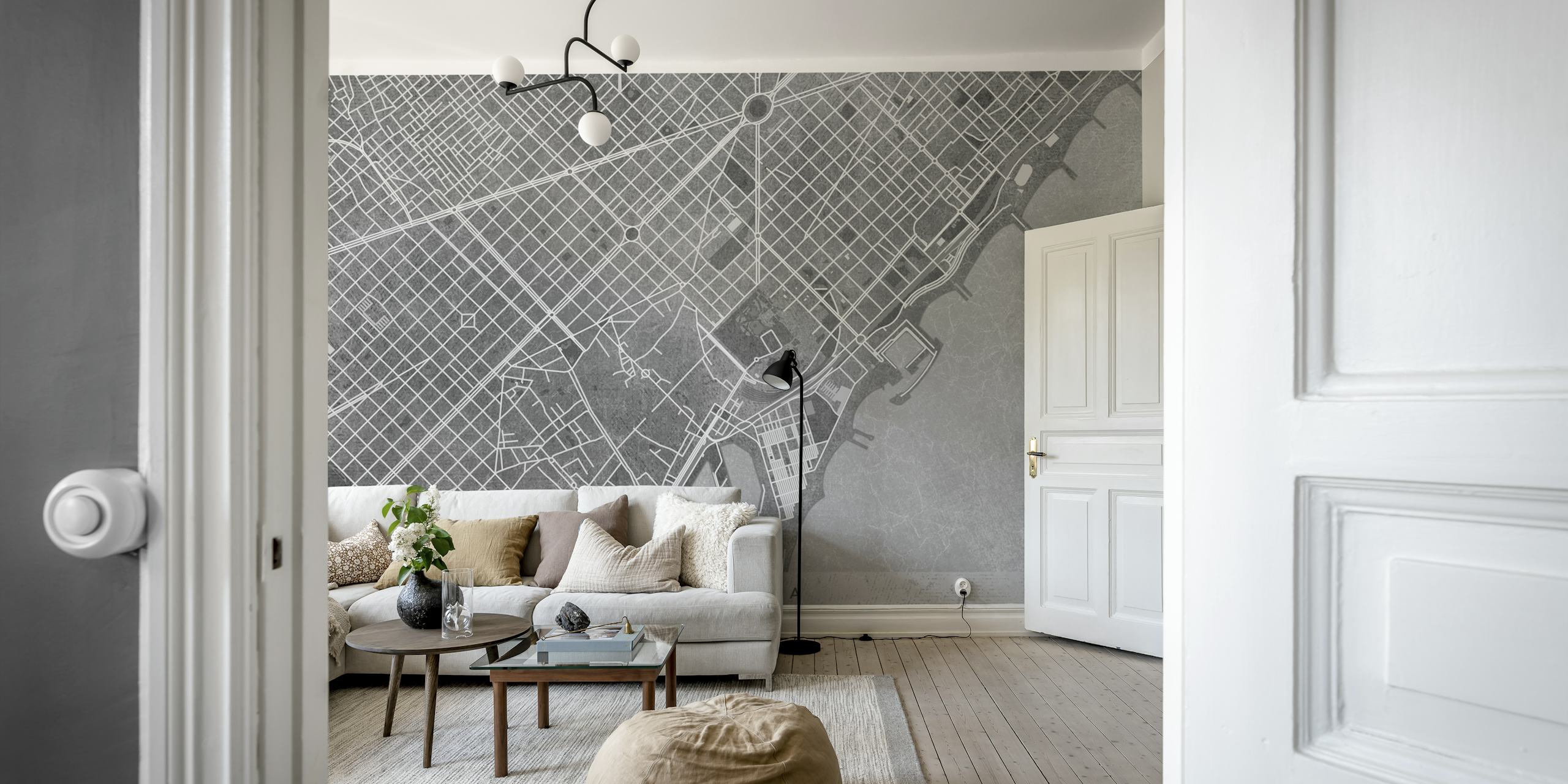 Gray vintage map of Barcelona wallpaper