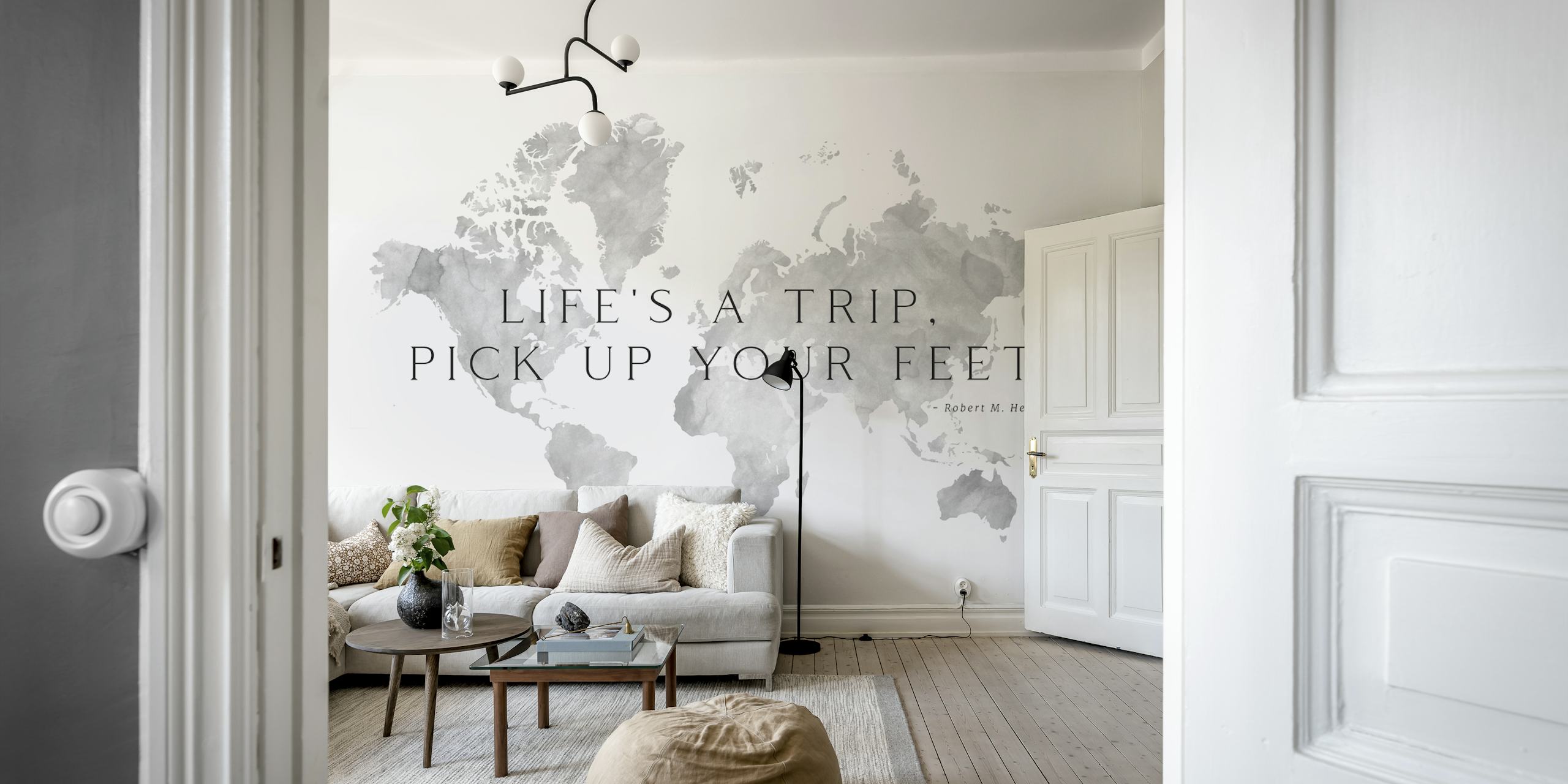 Gray world map with inspirational quote wallpaper