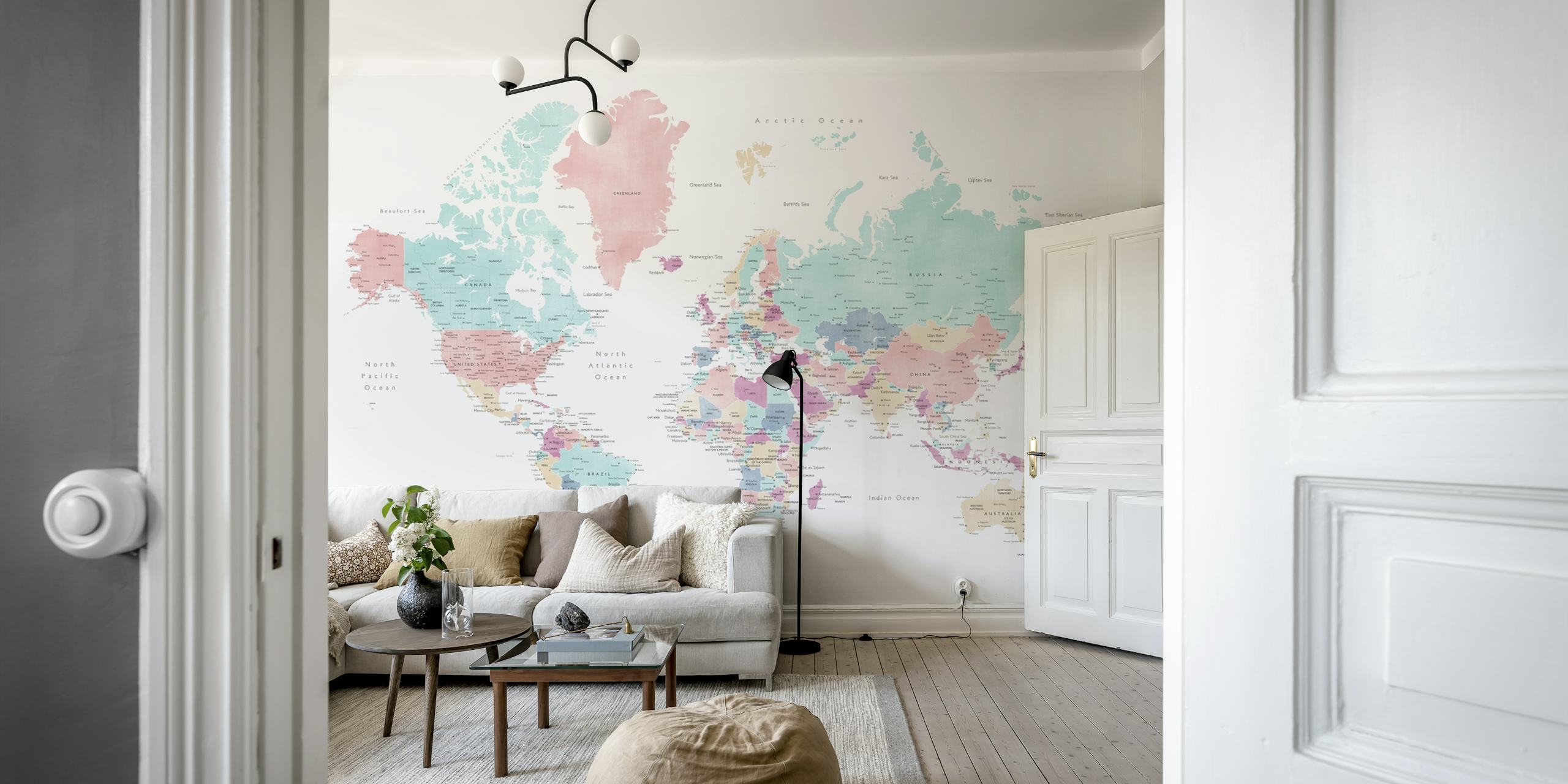 World map with cities papel de parede em um quarto