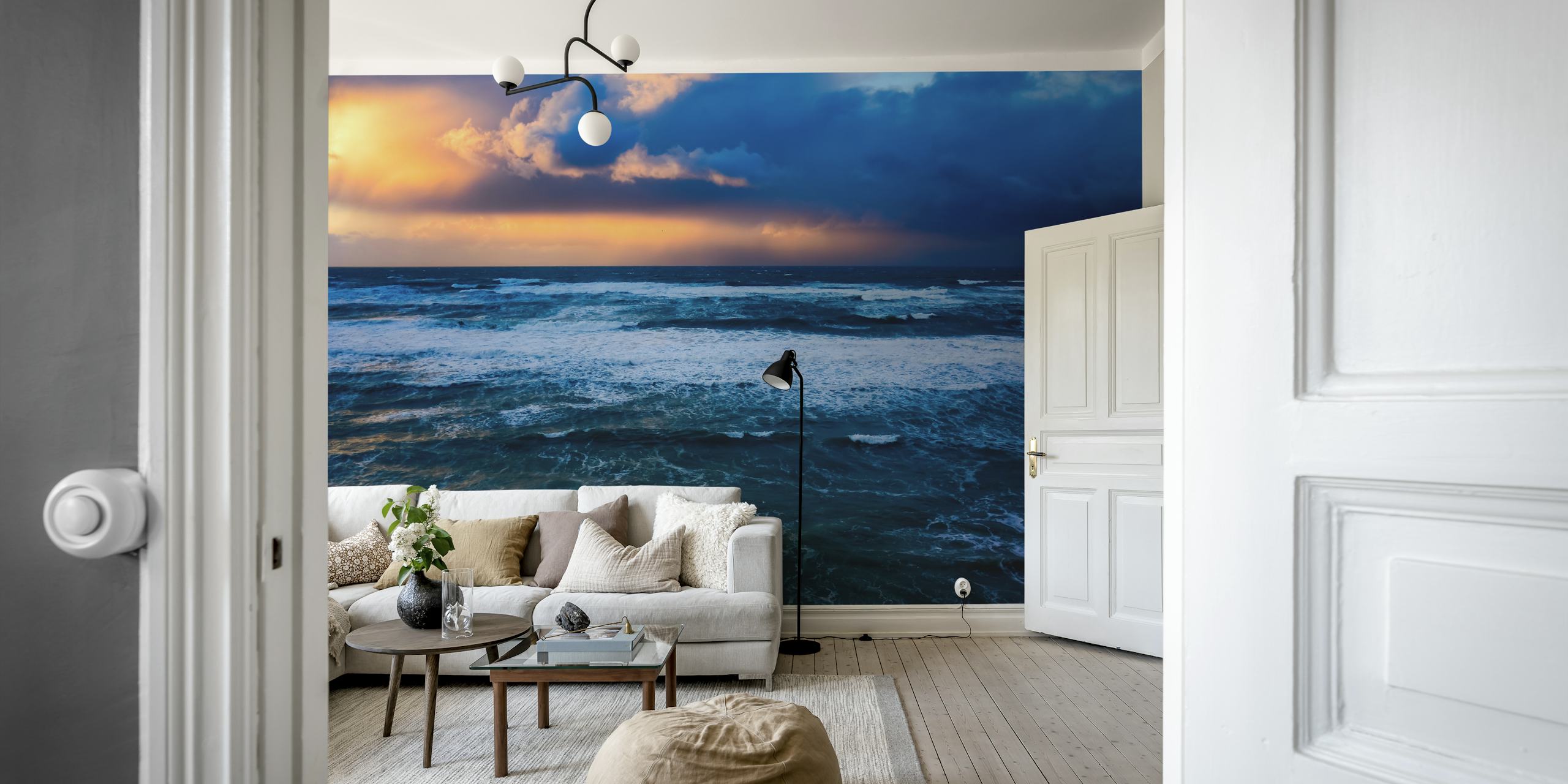Stormy ocean waves under a dramatic sky wallpaper