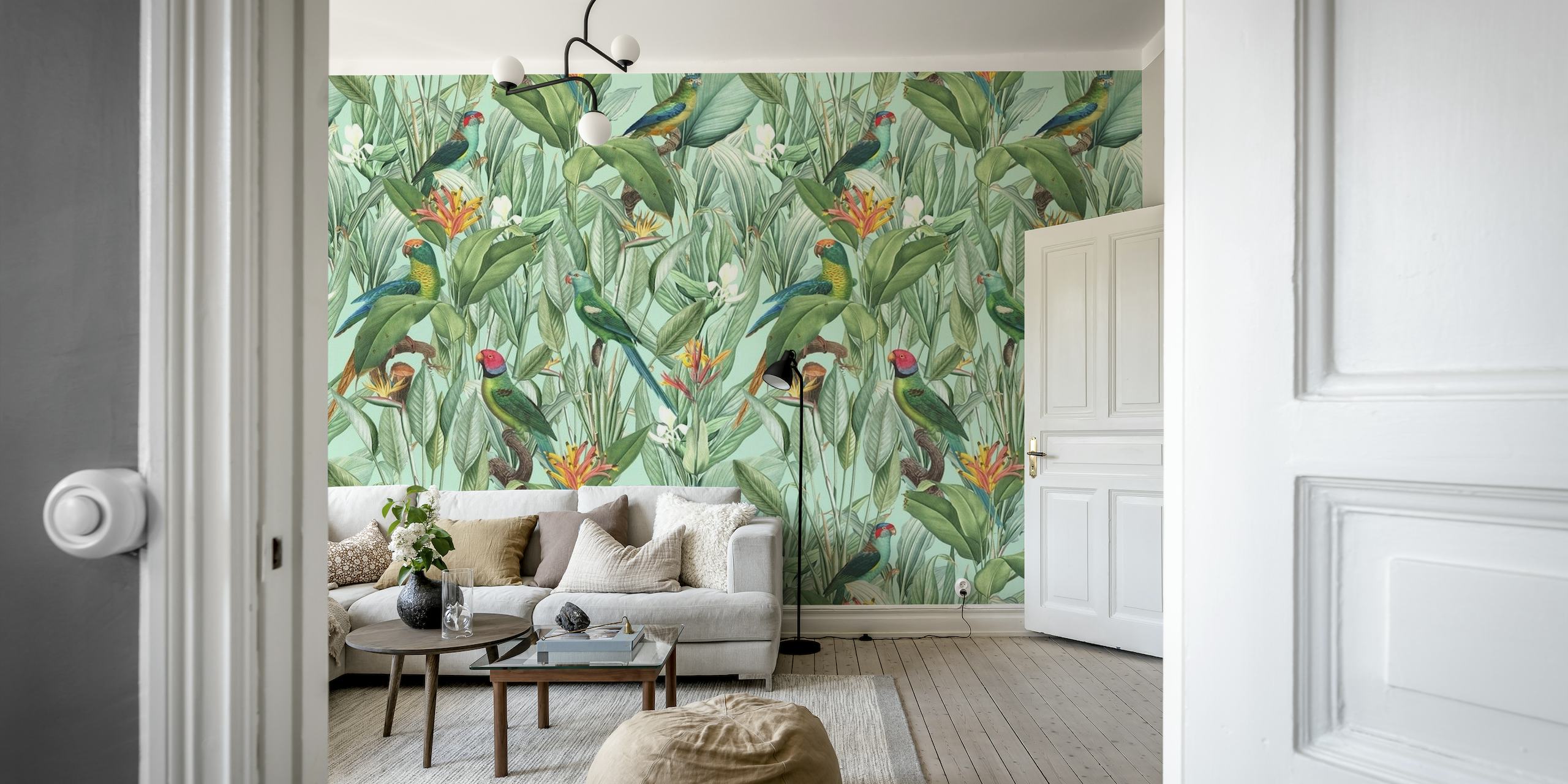 Tropical Parrots in the Jungle wallpaper