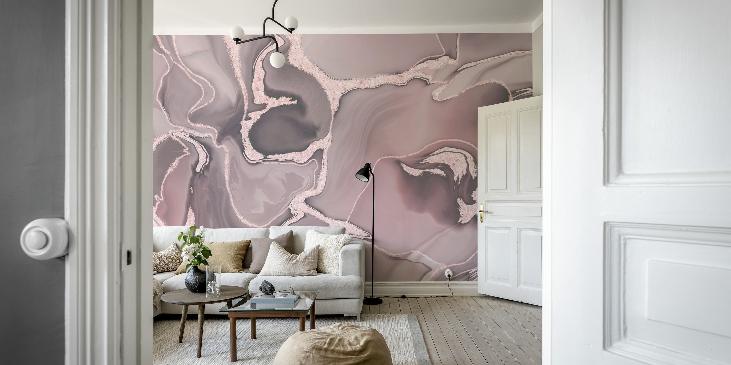 Blush and rose gold marbled wallpaper, abstract design