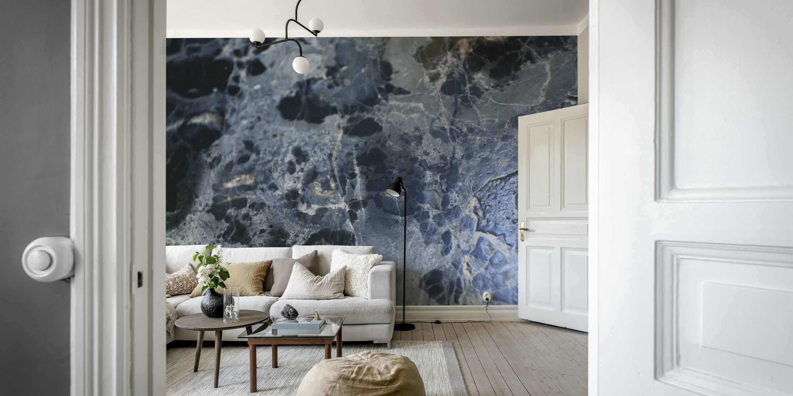 Navy blue and black marble texture wallpaper