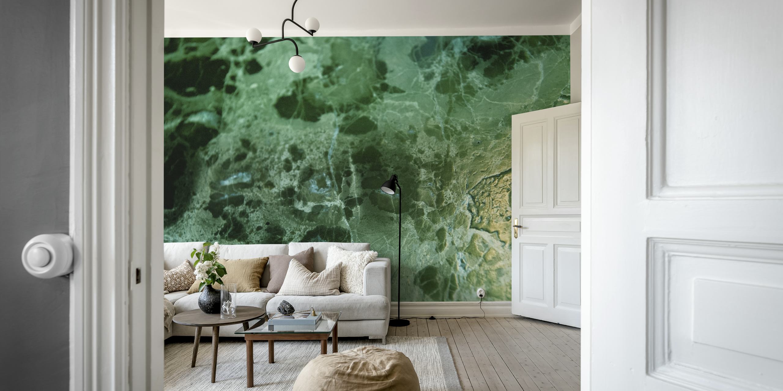 Emerald Green Marble behang in een kamer