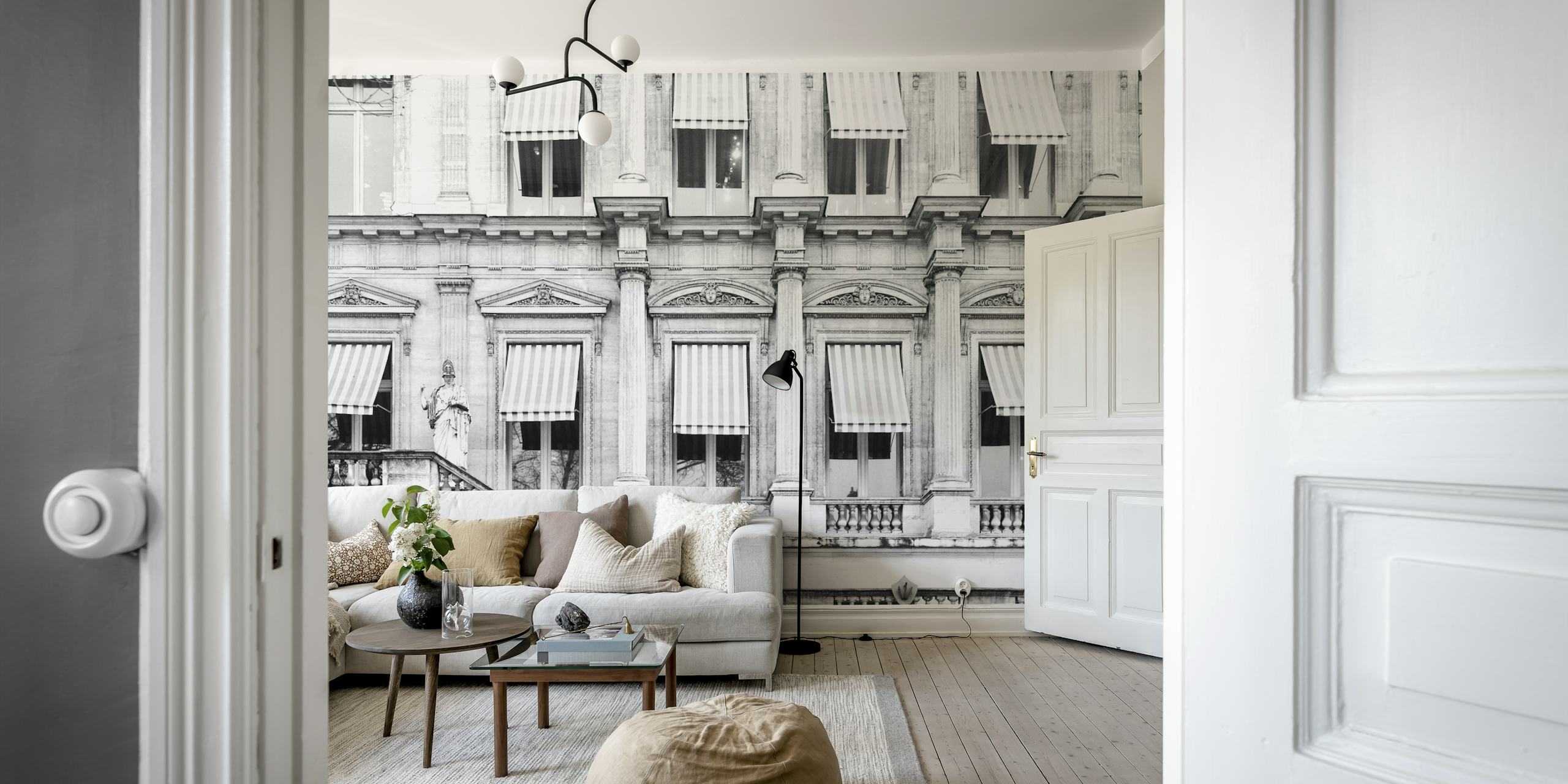 Paris black and white tapet i ett rum