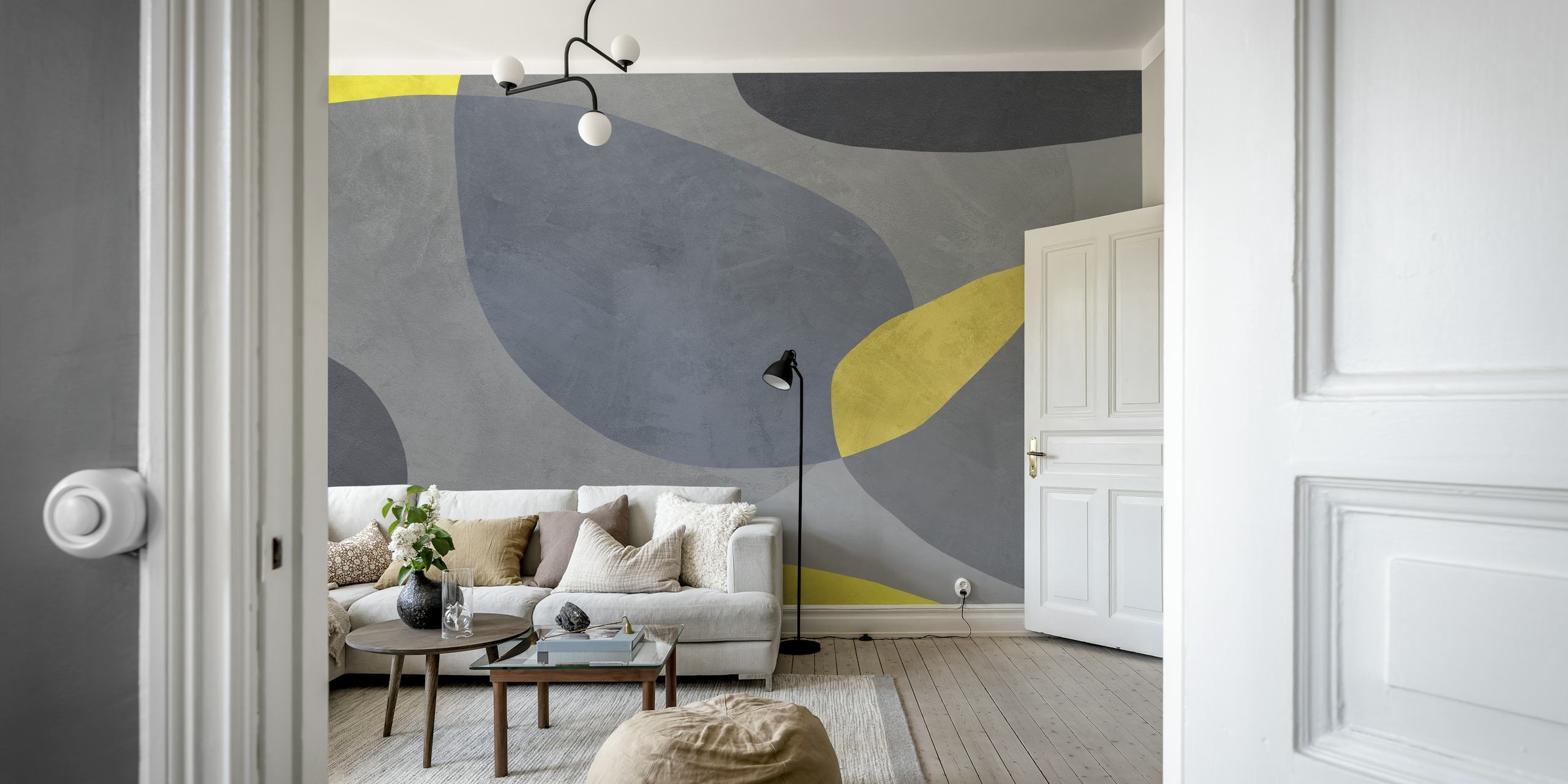 Gul og grå abstrakt design
