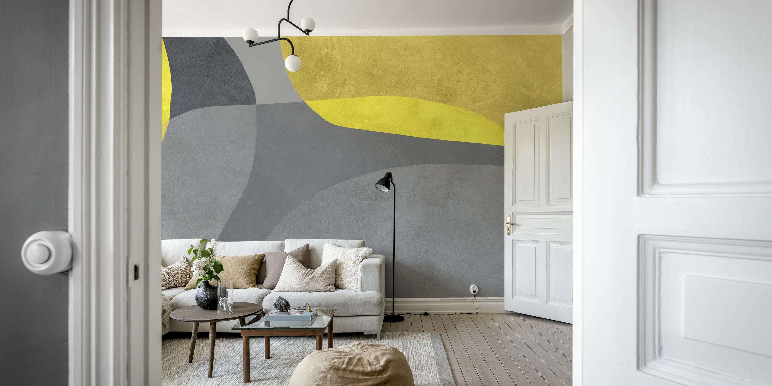 Yellow abstract wallpaper design in a room