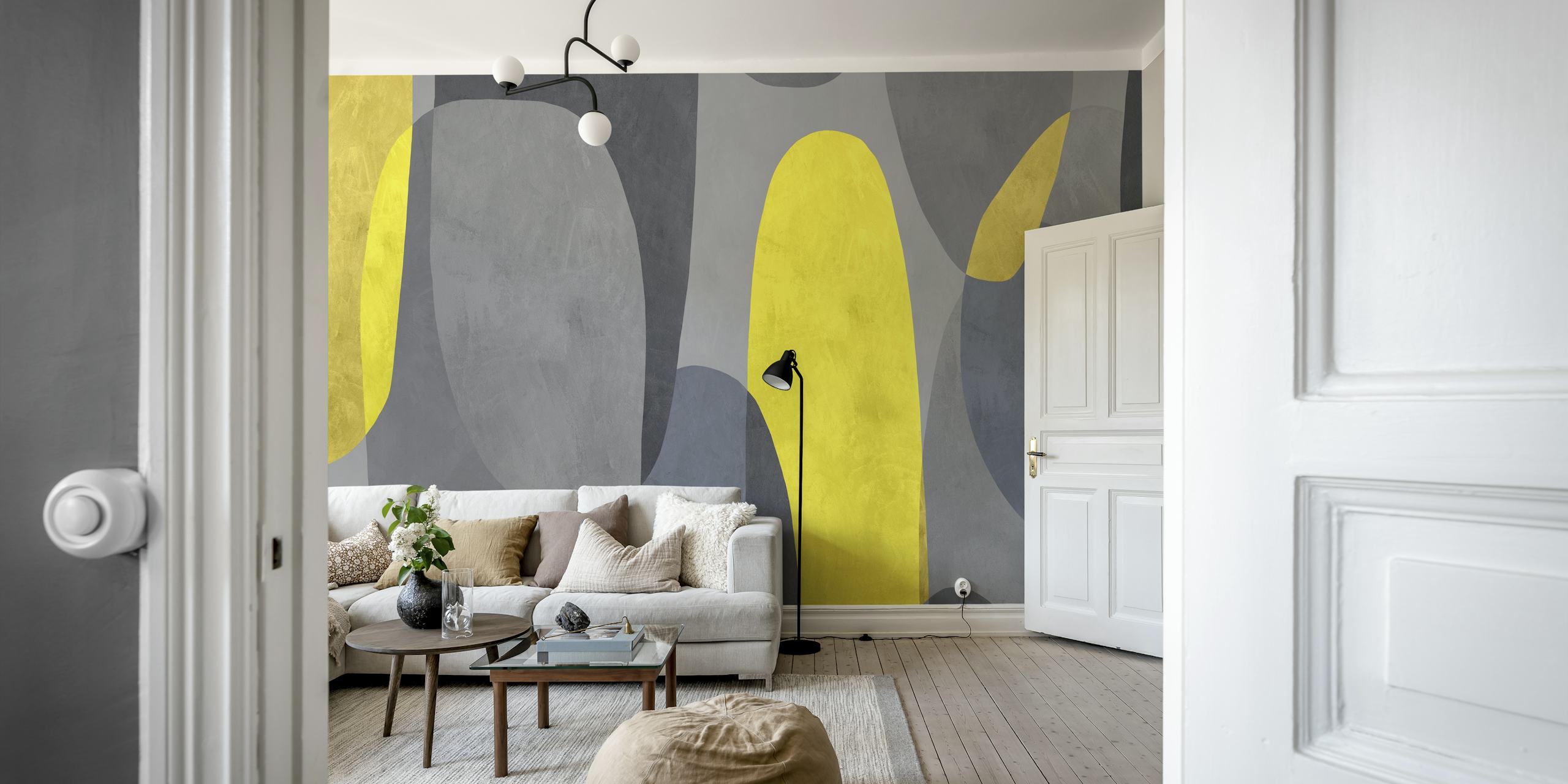 Yellow and gray abstract shapes wallpaper