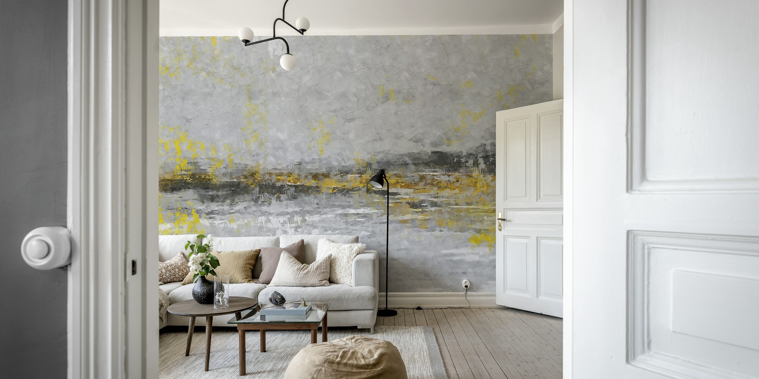 Abstract wallpaper featuring yellow and gray textures in a modern style