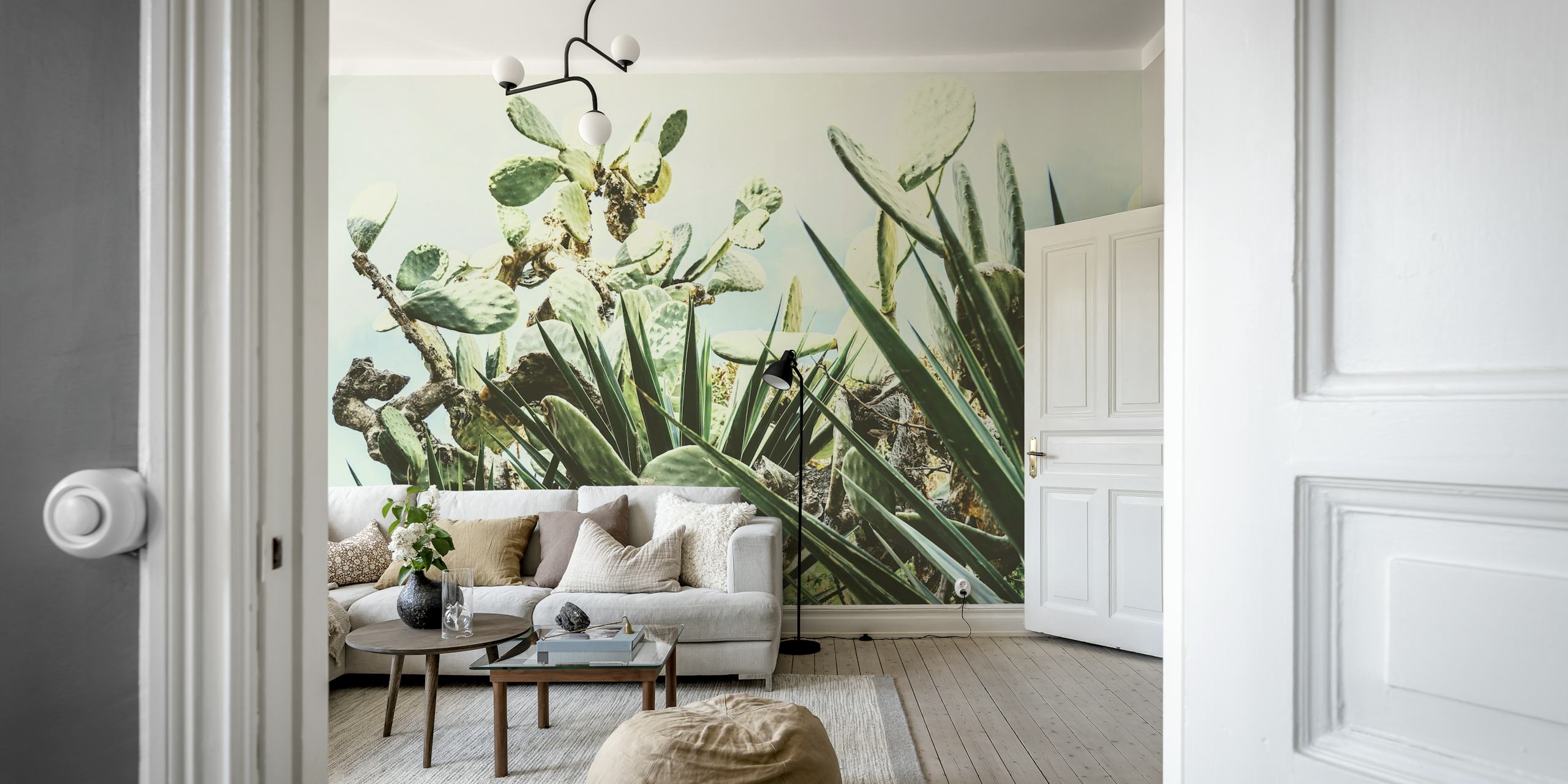 Cactus and palm wallpaper in a room