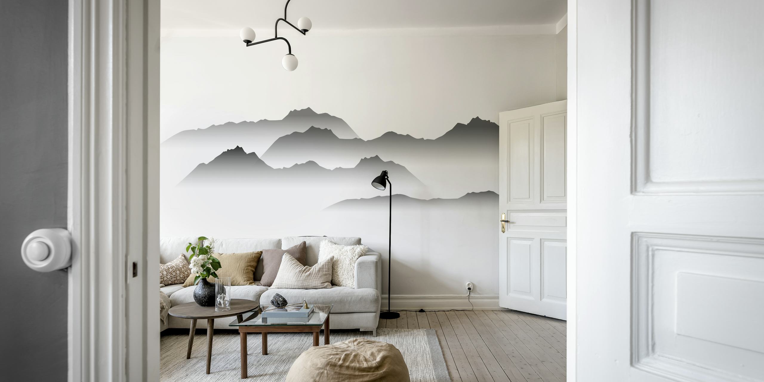 Minimal Morning Mist Mountains tapet i ett rum