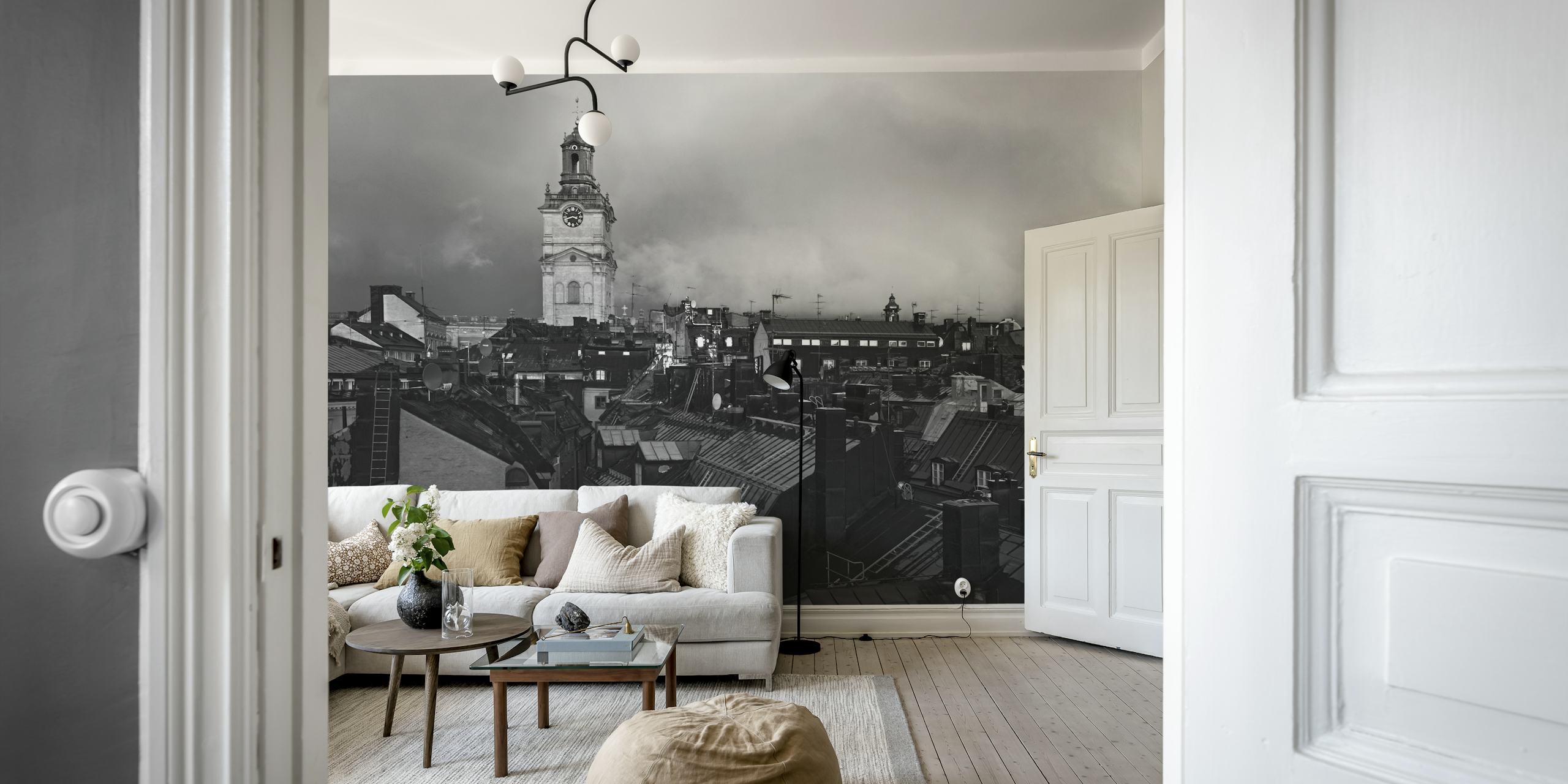 Rooftops of Gamla stan in black and white wallpaper