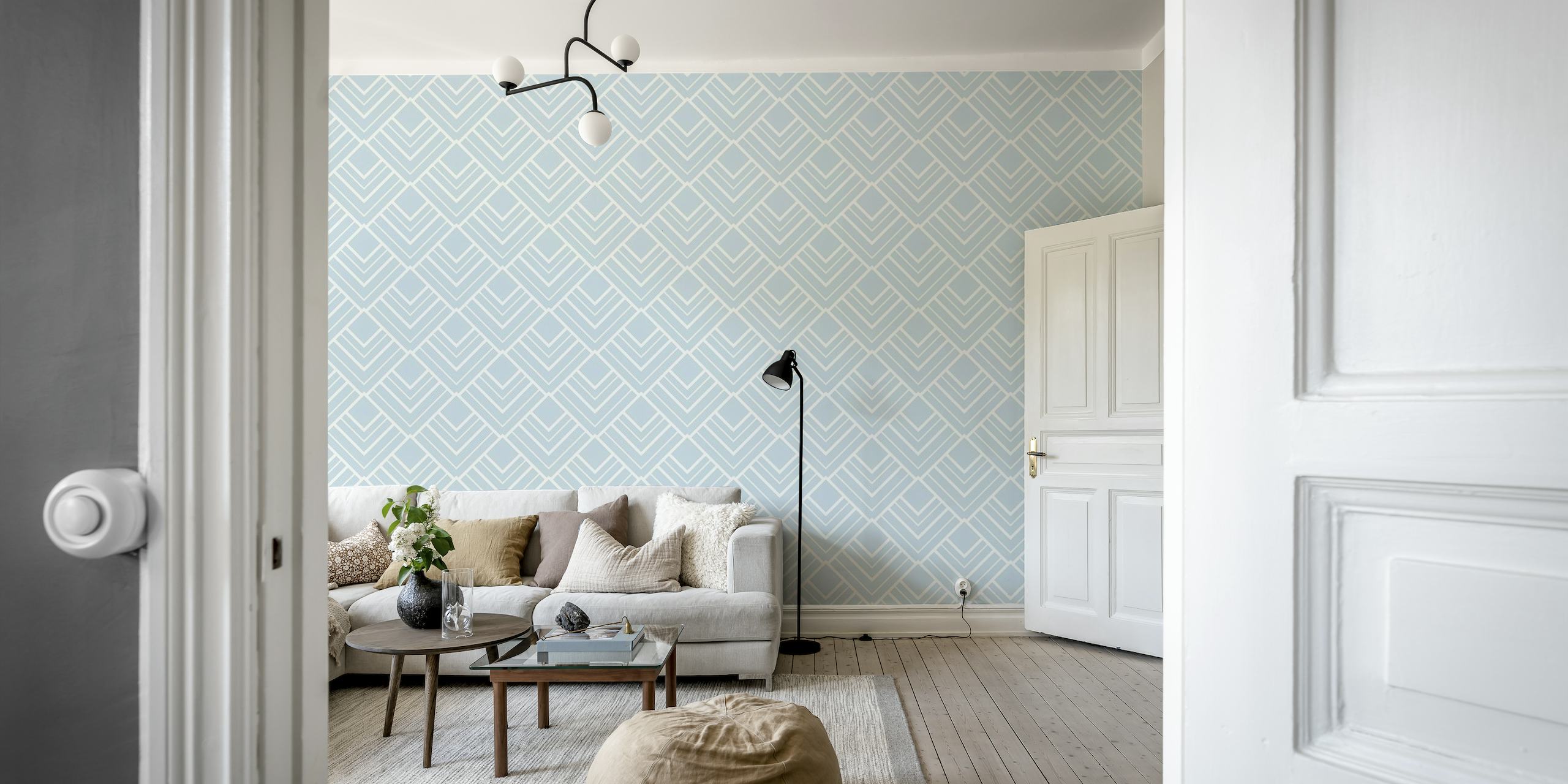 Subtle blue geometric diamond pattern wall mural for interior decor