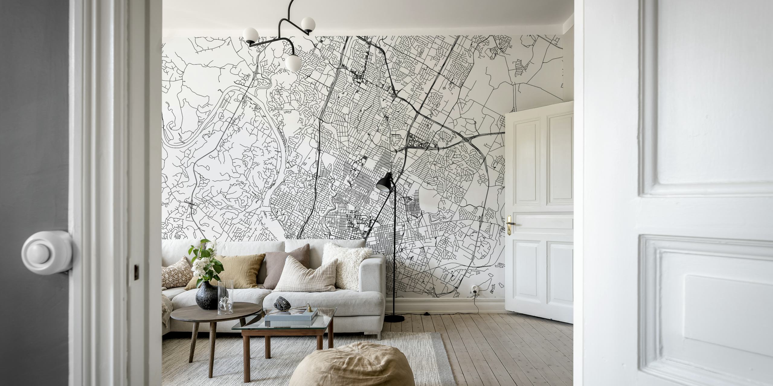 Black and white Austin map wallpaper with detailed streets and parks