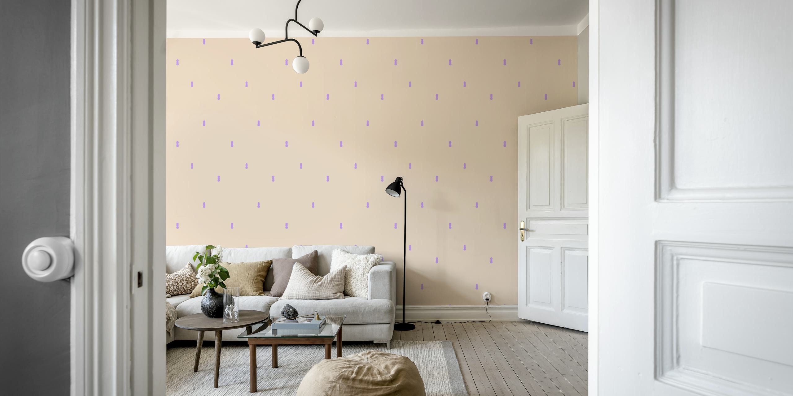 Pastel-colored wall mural with purple raindrop accents from Happywall