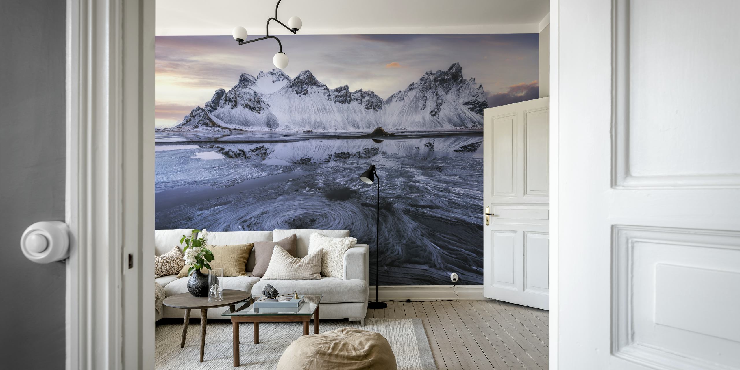 Swirling ice texture in gray and white tones wallpaper