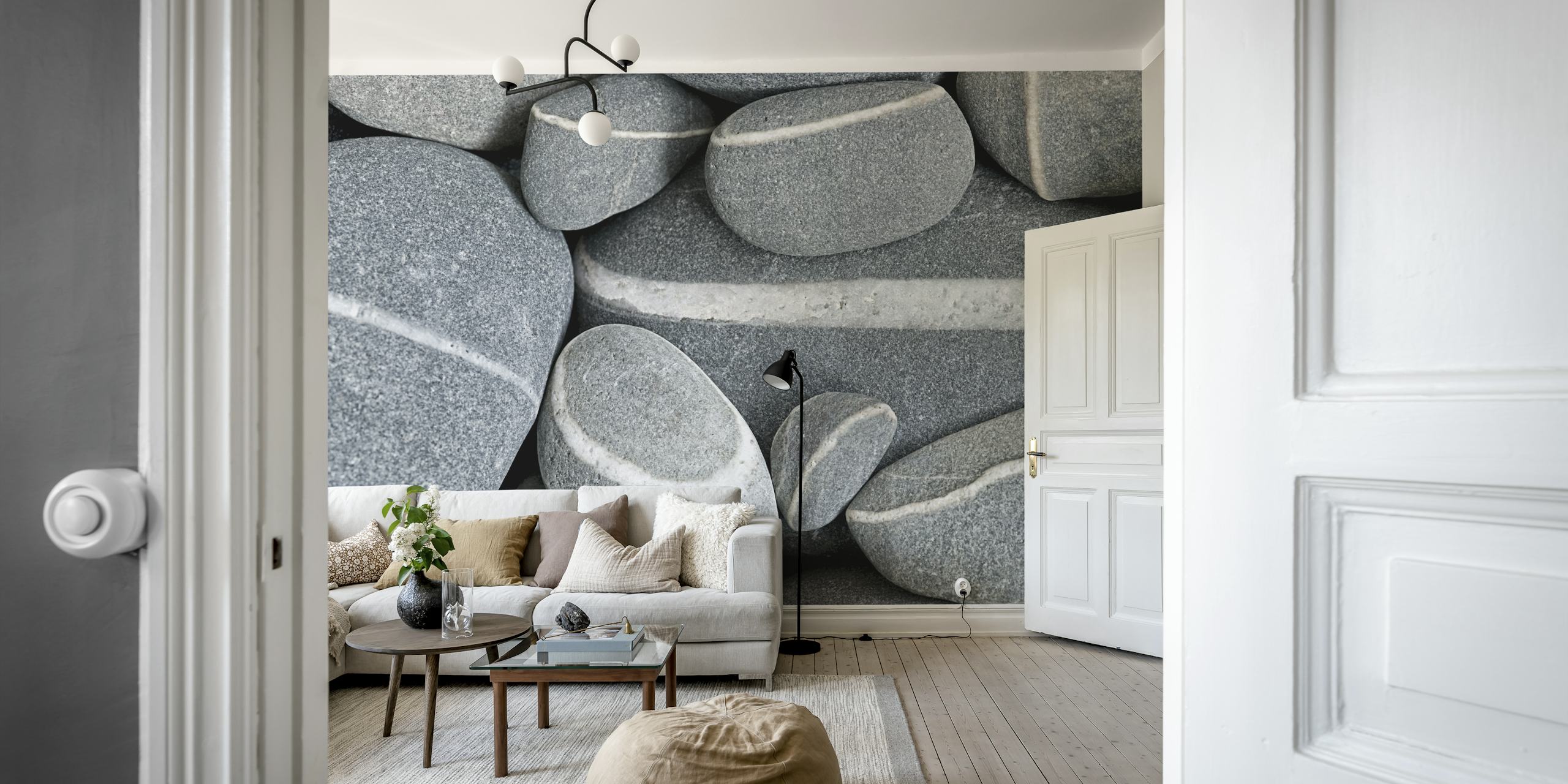 Grey pebble wallpaper with striped patterns