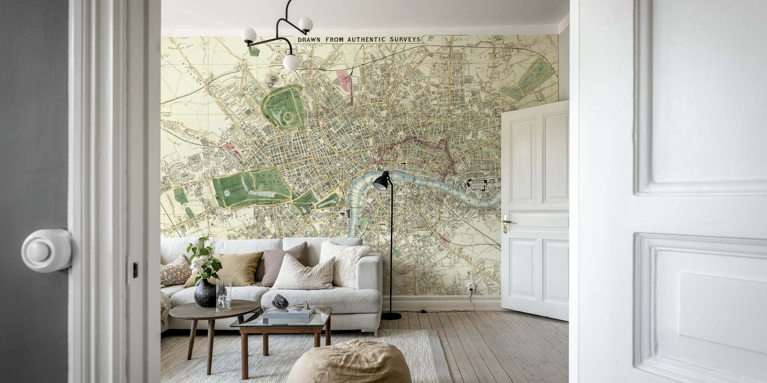 Vintage London Map Tapete in einem Raum