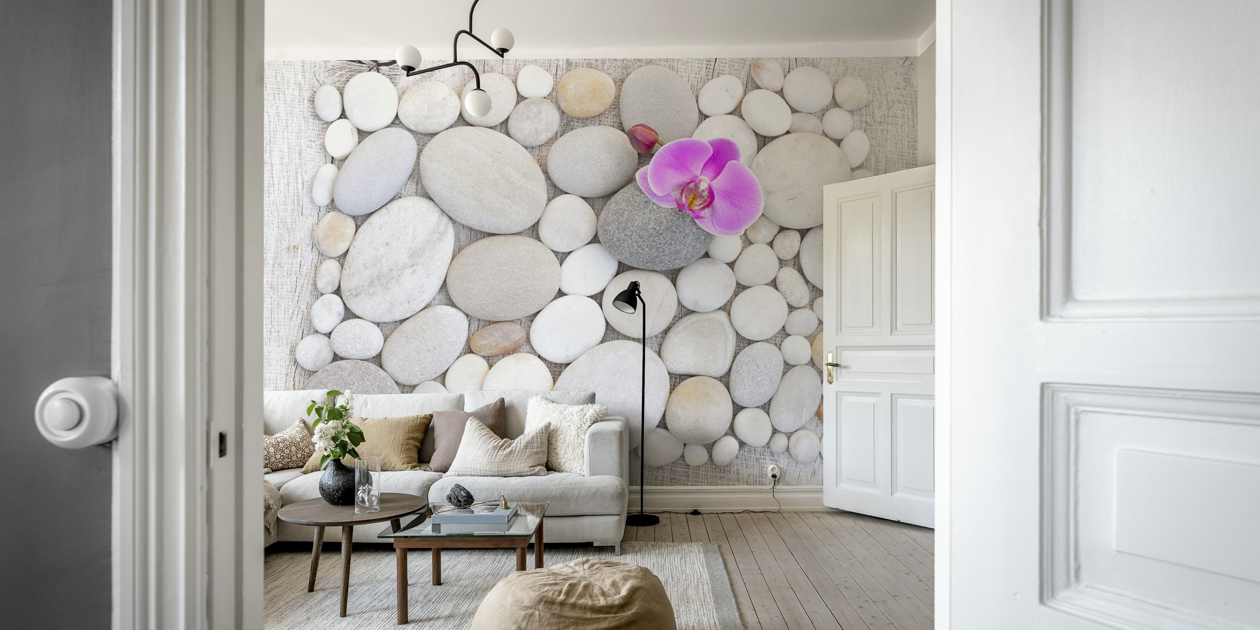 Tapeta Pink Orchid On White Pebble
