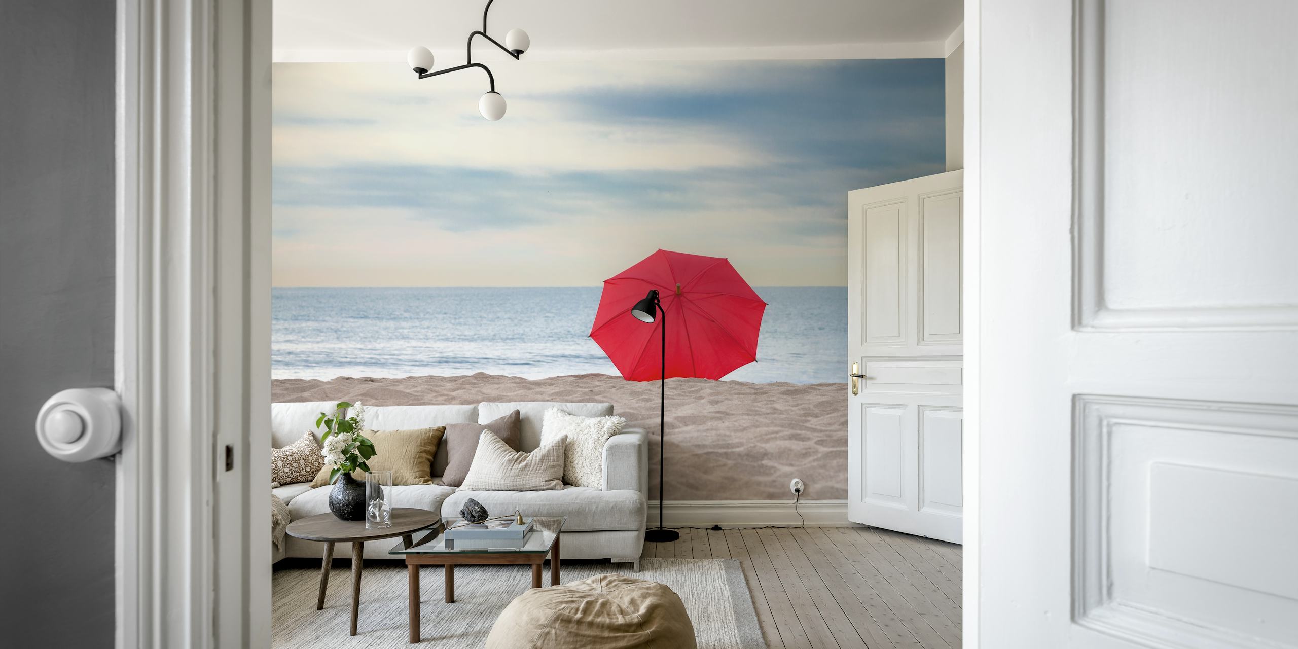 Red umbrella on a beach