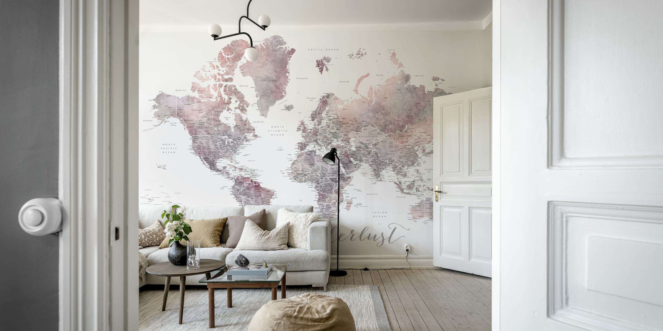 World map with pink watercolor effect wallpaper