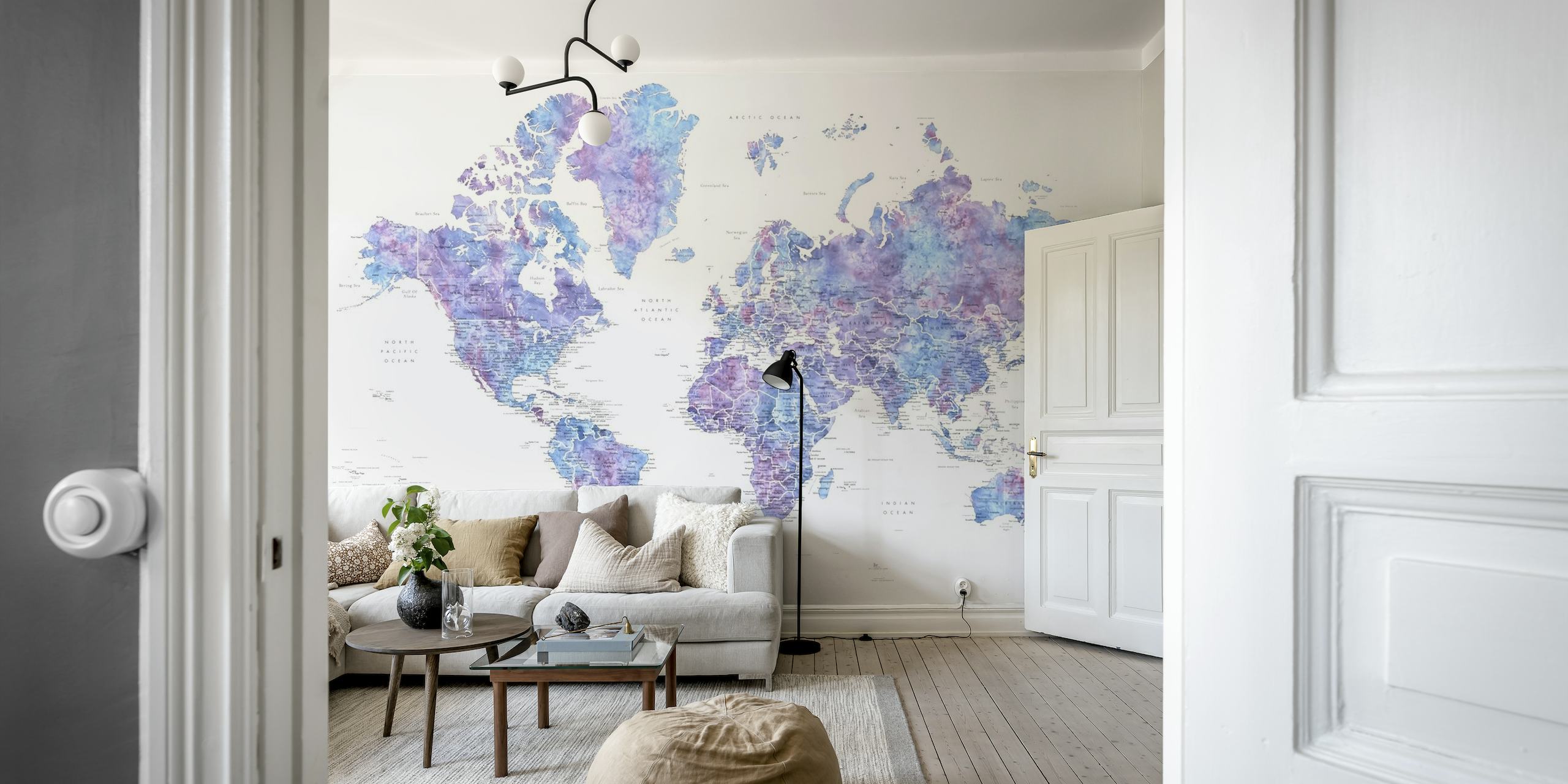 Detailed world map Raul behang
