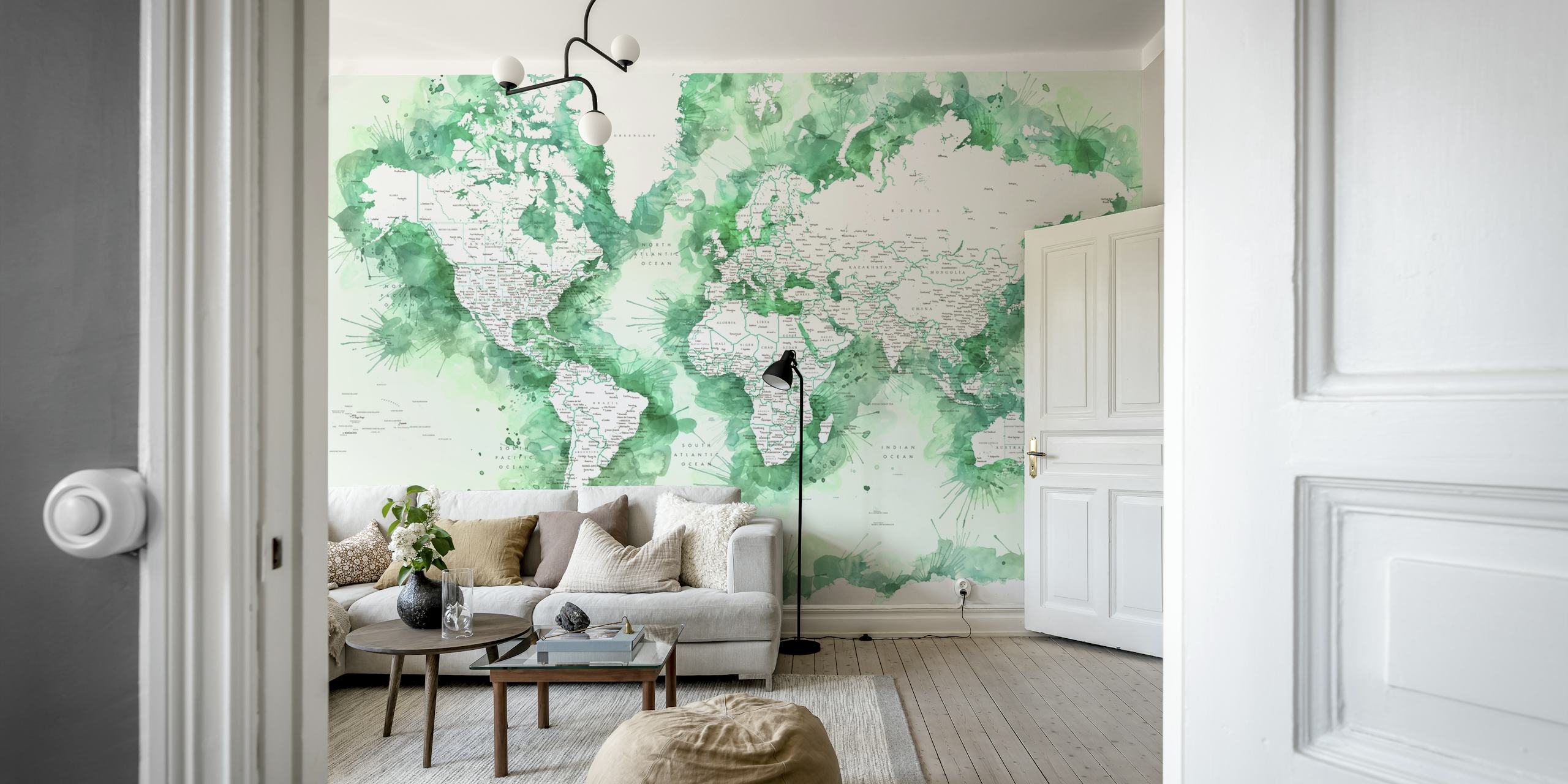 Wallpaper Detailed world map in una stanza elegante